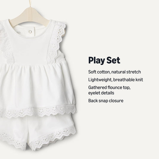 Amazon Essentials x Sofia Grainge Toddlers and Baby Girls' Cotton Eyelet Top & Shorts Play Set, Multipacks
