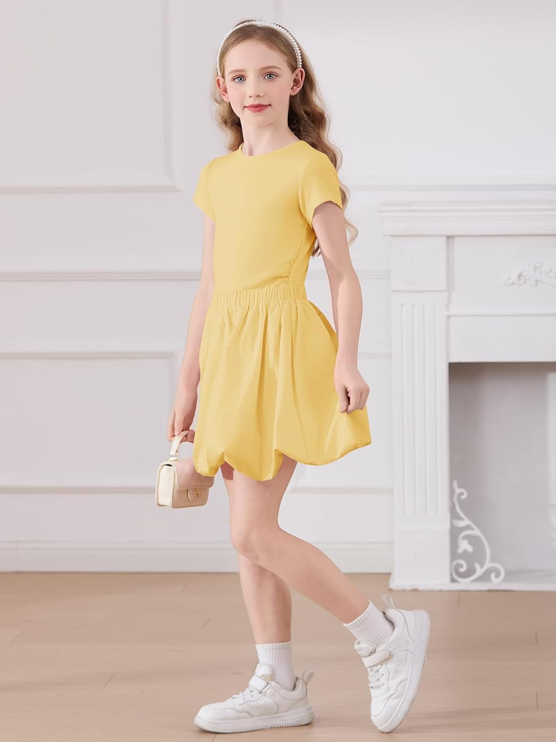 Haloumoning Girls Skirt Sets 2-Piece Ruched Bubble Skirt Outfits 5-14Y