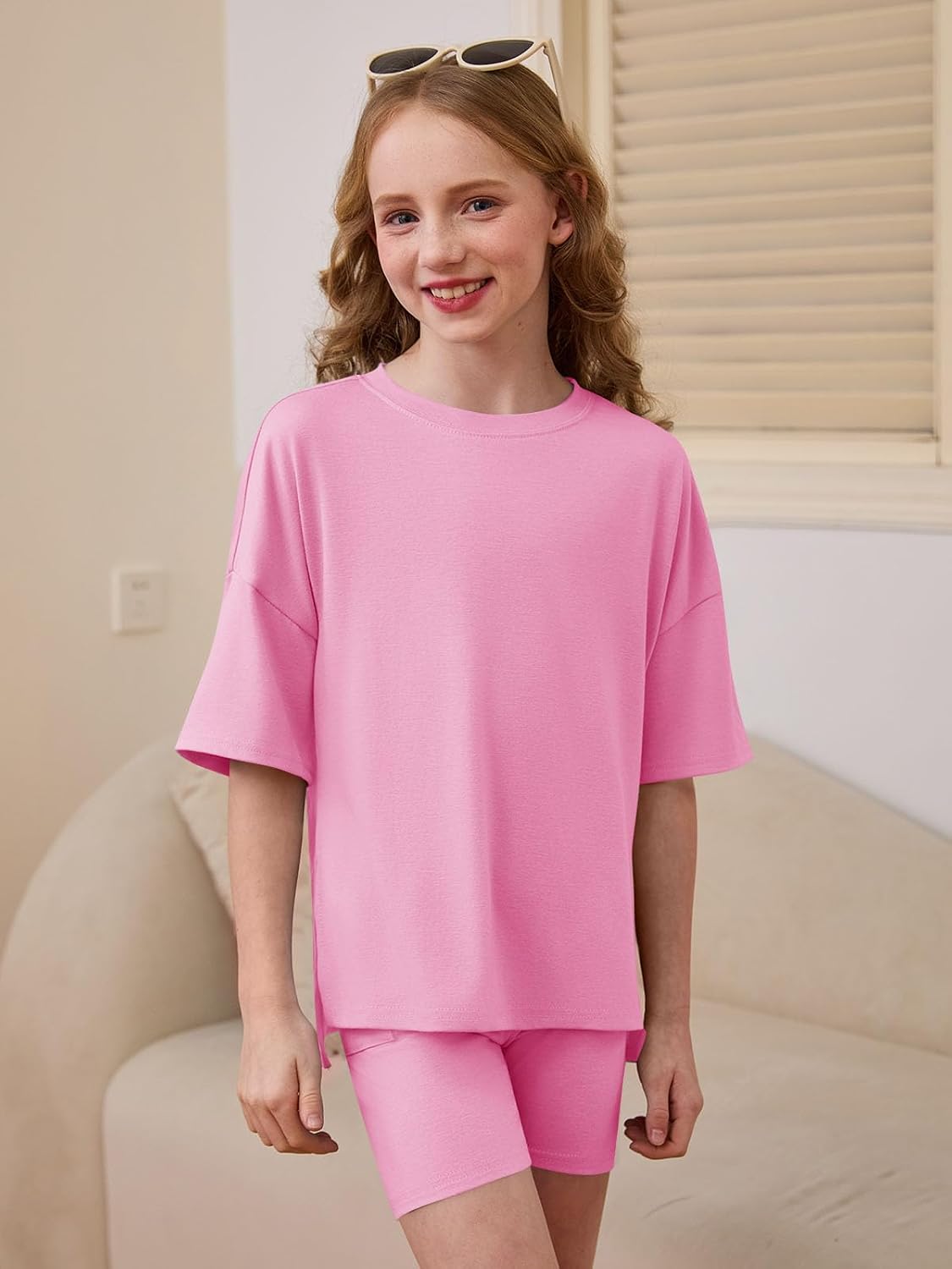 Haloumoning Girls Summer Lounge Set Oversized 2 Piece Clothing Sets