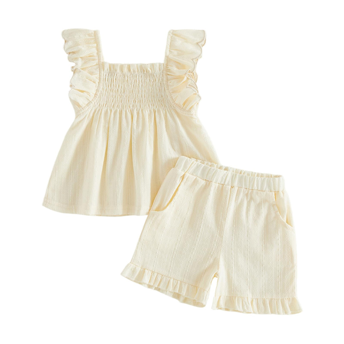 BemeyourBBs Summer Toddler Girl Clothes Baby Girl Ruffle Shirt Shorts Set