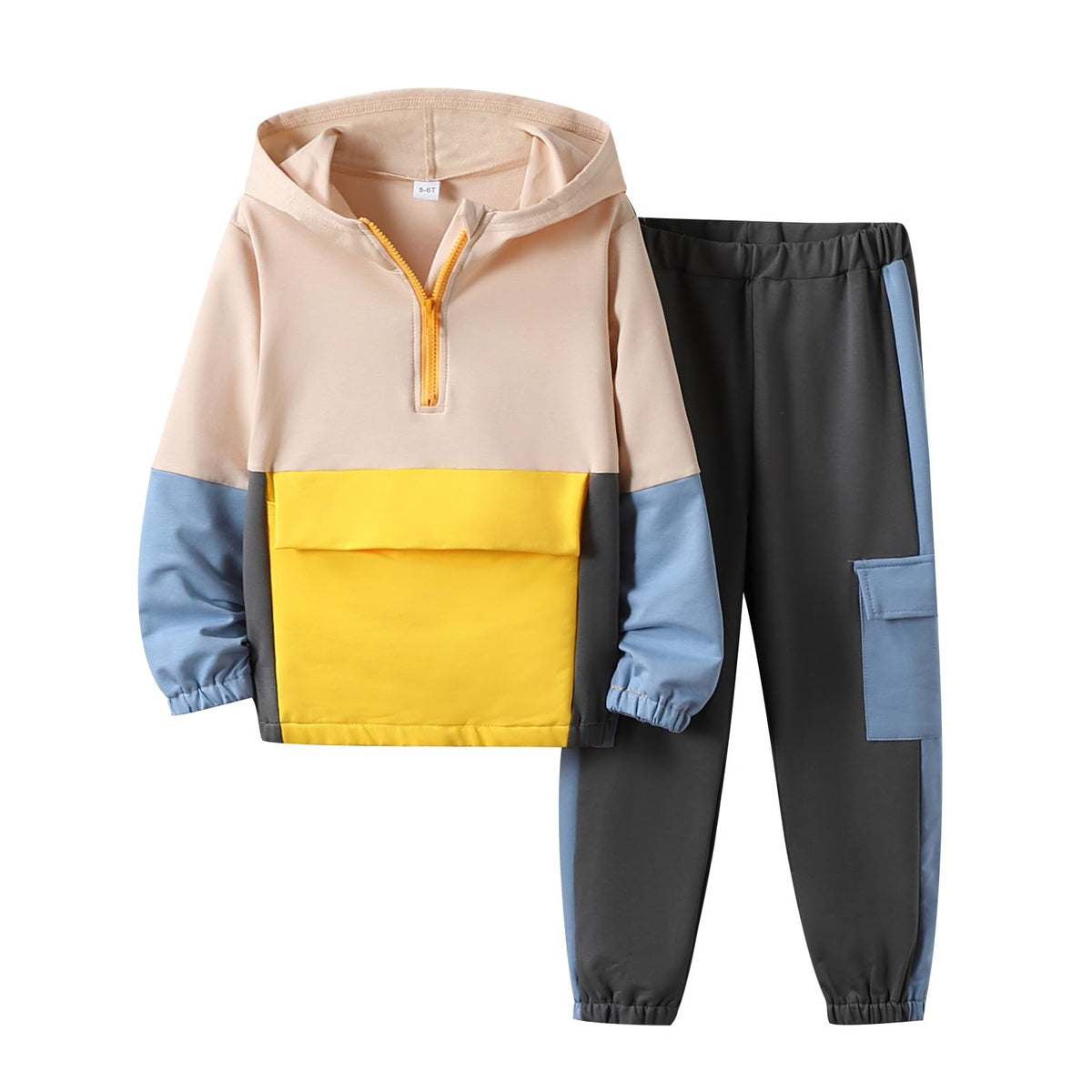 Azmxynol Boys Clothes Kids Little Boy Color Block Half Zip Hoodie & Jogger Pants 2 Piece Outfit Set,4-12 Years