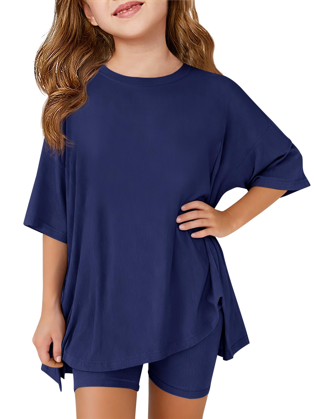 Haloumoning Girls Summer Lounge Set Oversized 2 Piece Clothing Sets