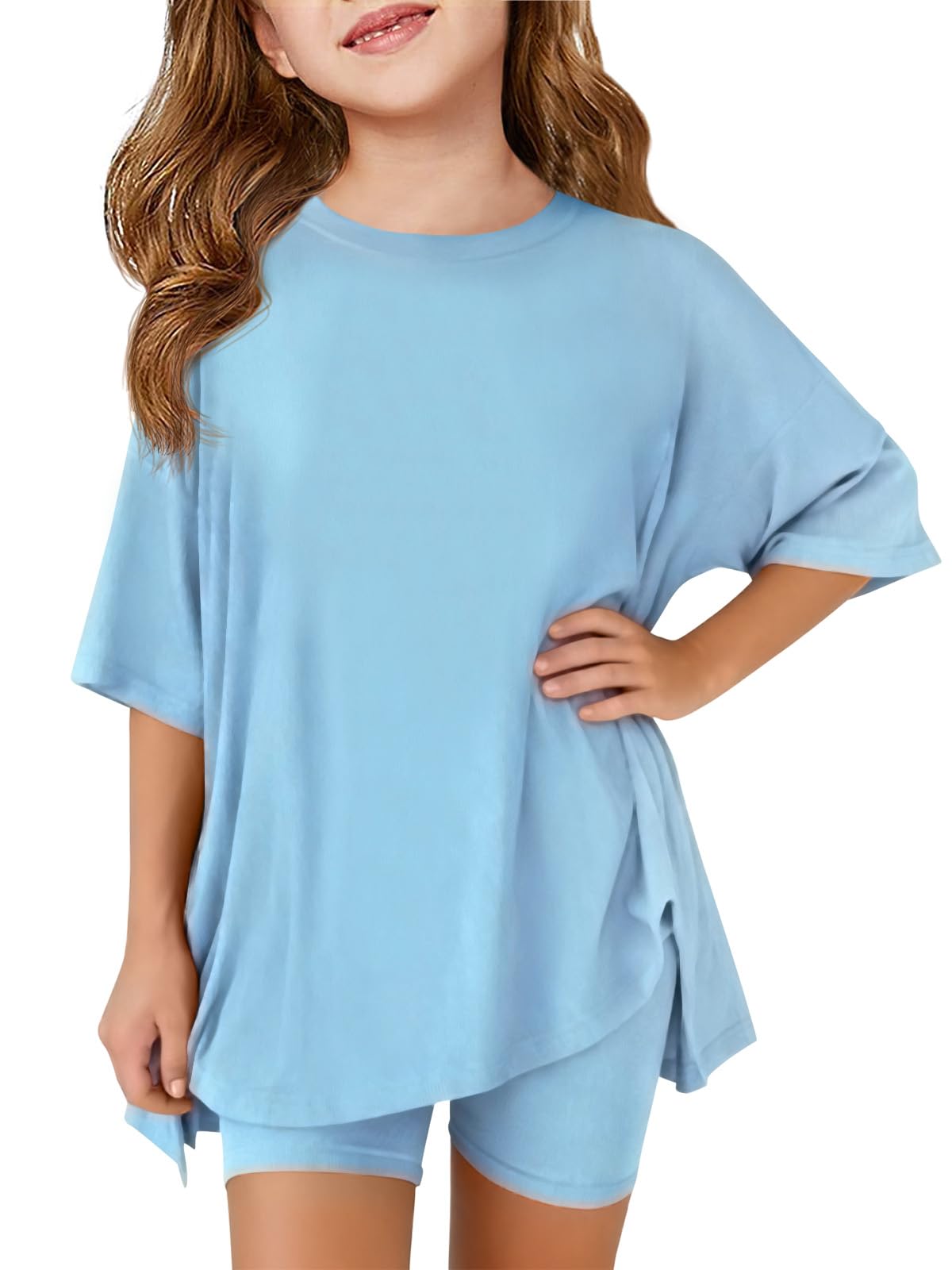 Haloumoning Girls Summer Lounge Set Oversized 2 Piece Clothing Sets