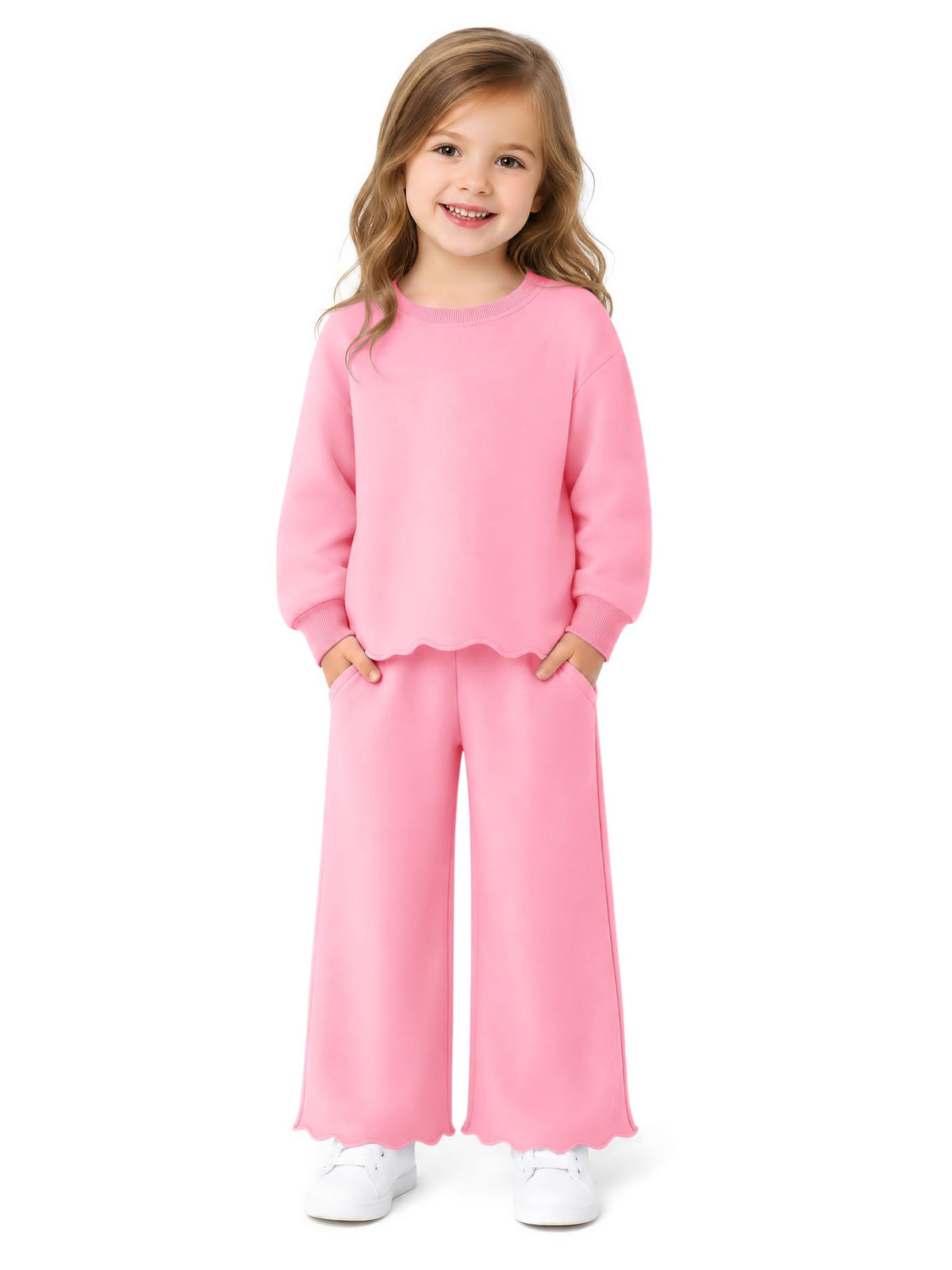 Haloumoning Toddler Baby Girl Fleeced 2 Piece Pant Sets with Pockets 9M-8Y