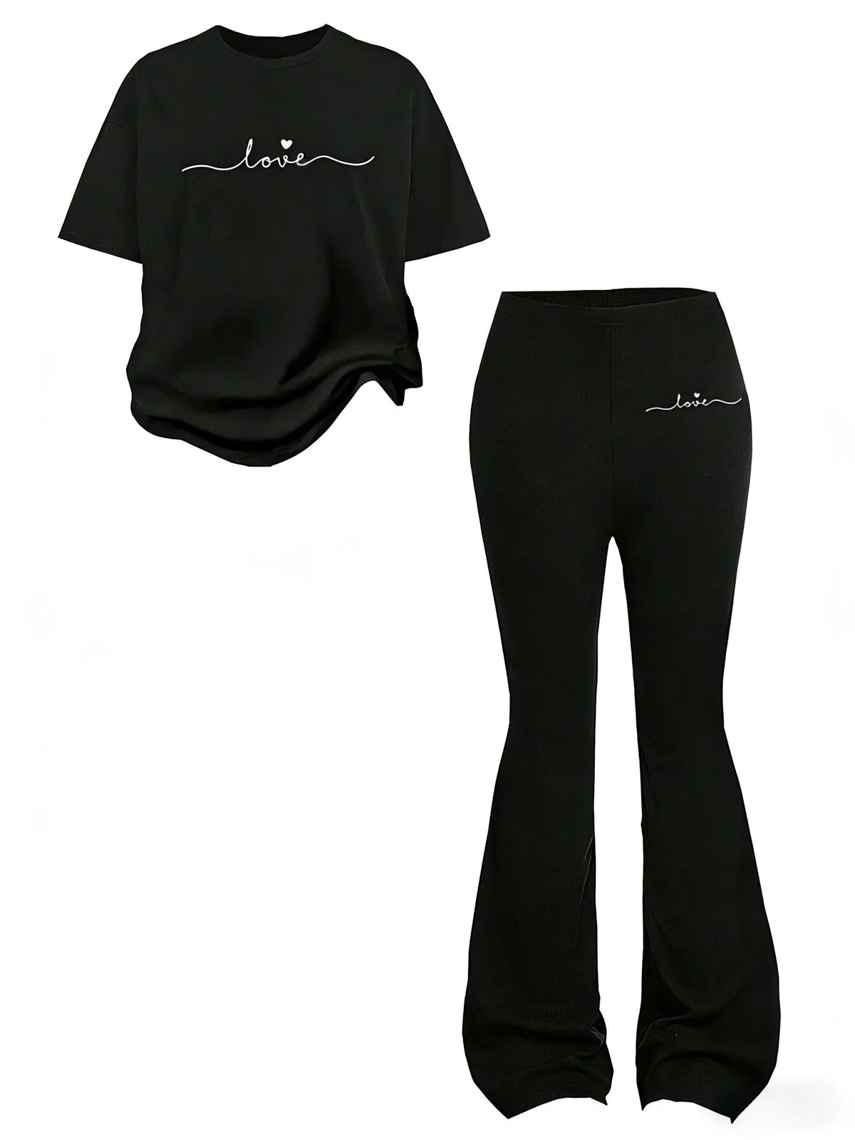 Tween Girls 2PCS Outfit Set 8-13Y Crop Top & Flare Pants with Bowknot and Heart Print Casual Girl Clothes