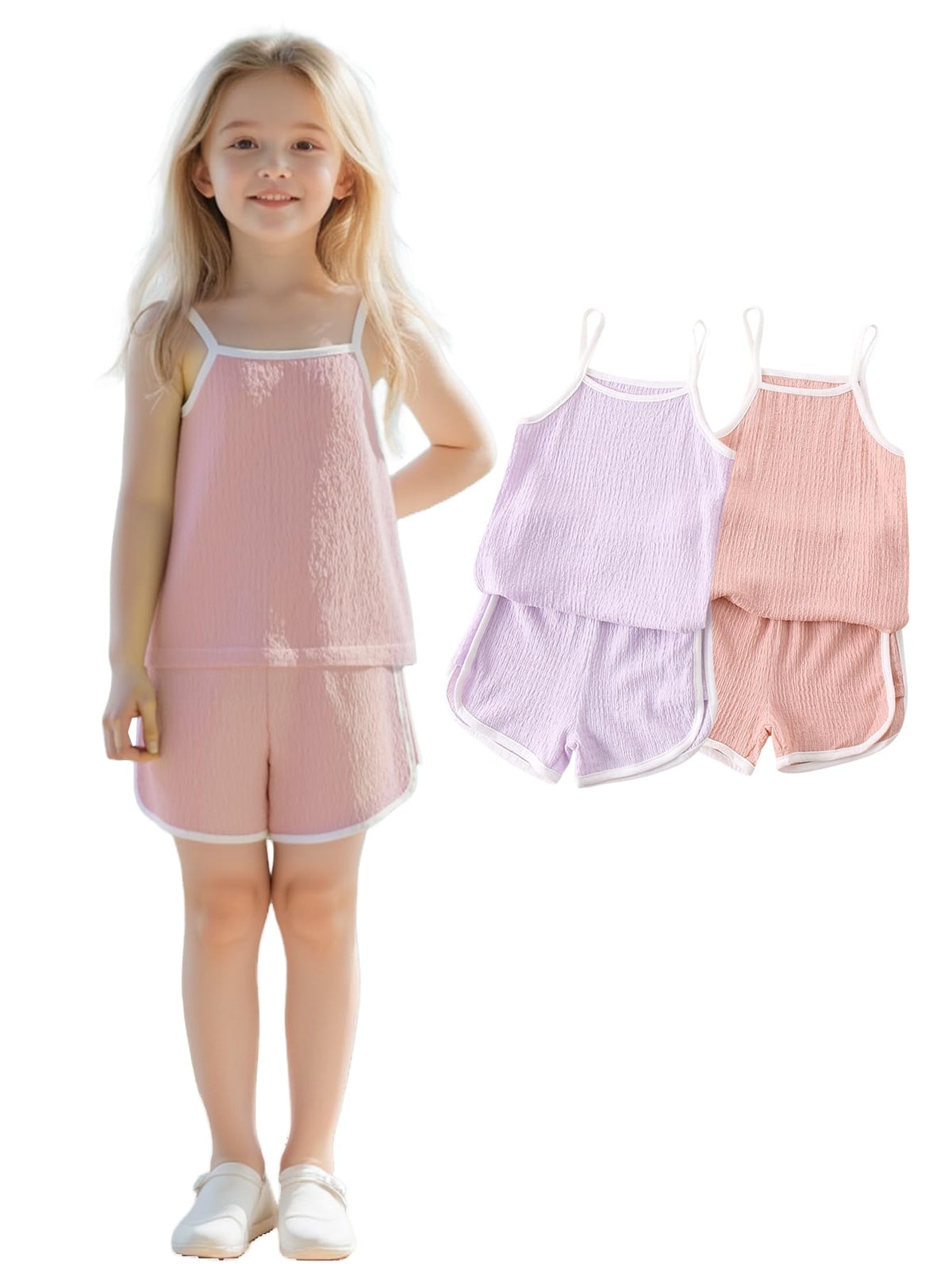 Girls Summer Clothes 4 Piece Cute Outfits Cami Tank Top and Dolphin Shorts Sets for Kid Casual, Dance, Beach