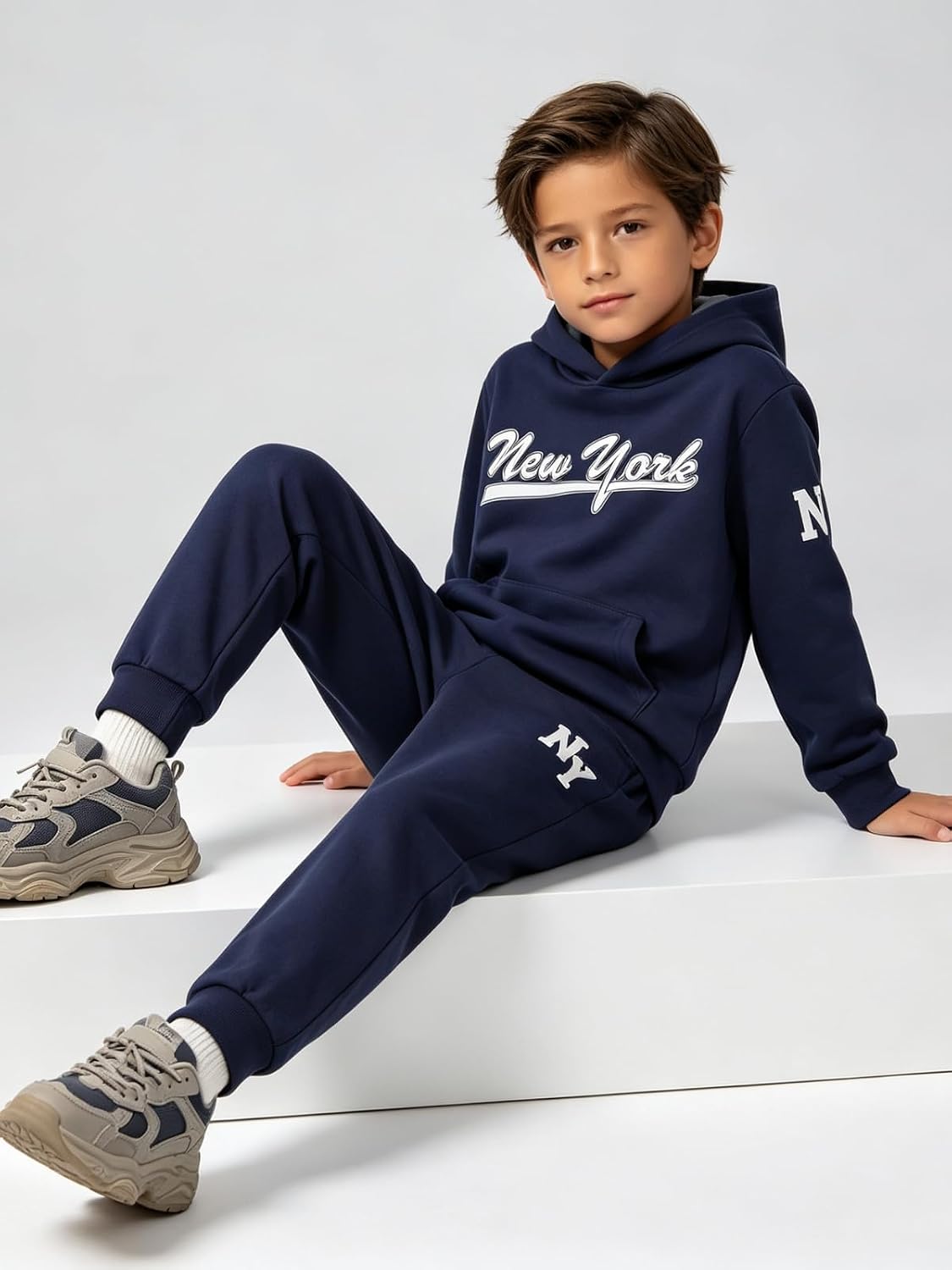 Boys Clothes Fall Hooded Long Sleeved Top and Pants 2 Piece Outfits Clothing Set with Pocket Size 5-9 Years
