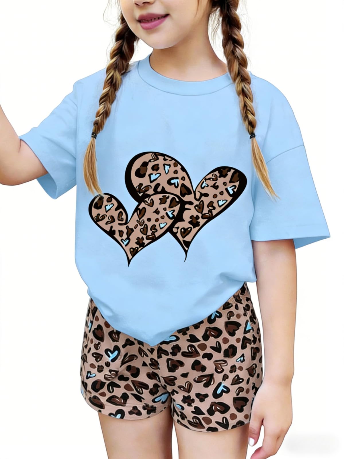 Axumity Kid Toddler Girl Clothes Summer Ruffle Sleeve Figure Graphic Shirt + Shorts Summer Outfits Set