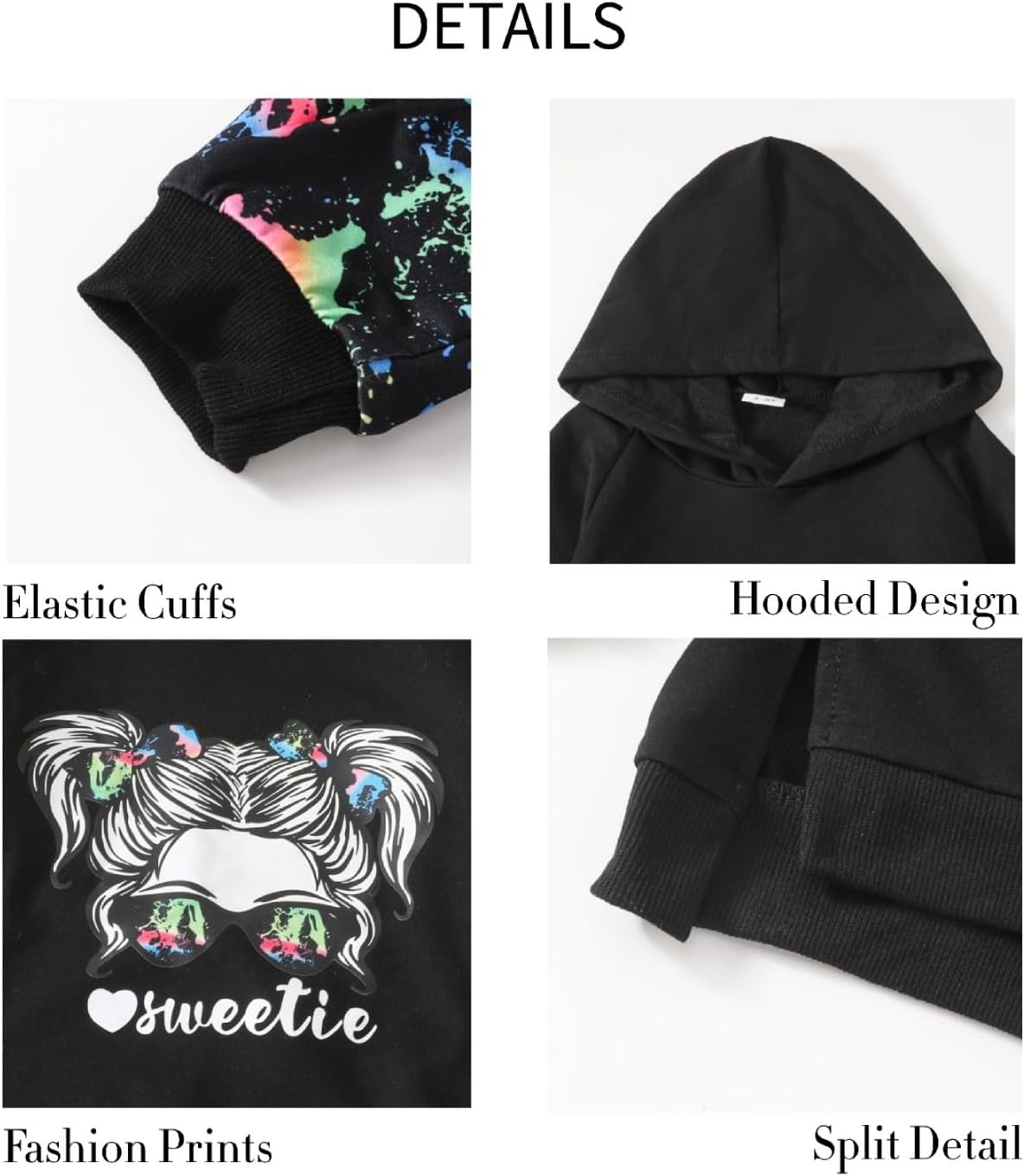 Kids Girls Clothes Cool Girl Print Tie Dye Pullover Sweatshirt and Sweatpants 2 Pieces Outfits Set