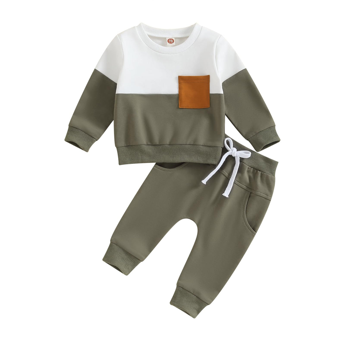 Toddler Baby Boy Fall Outfit Contrast Color Sweatshirt Tops with Elastic Waist Pants Cute Infant Newborn Winter Clothes