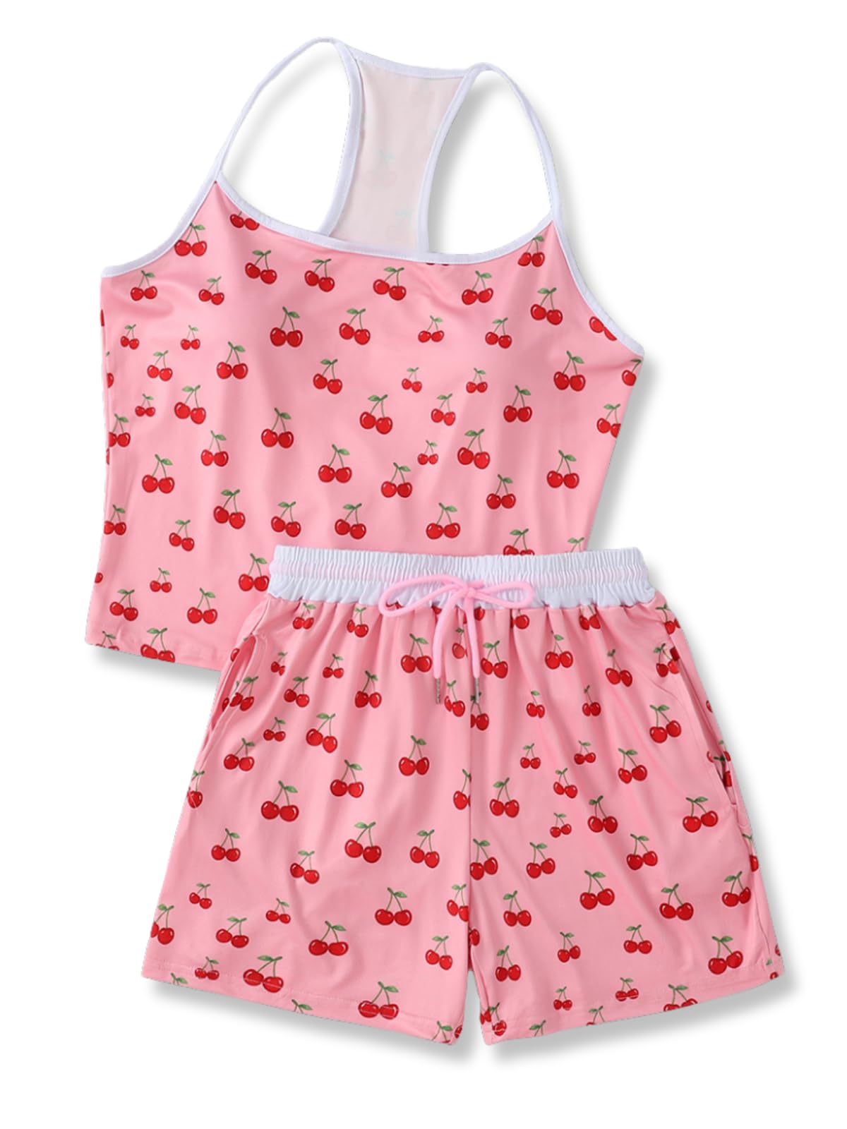 Size 7-14Y Girls Clothes 2 Piece Outfits Striped Tank Top Drawstring Shorts Teen Girls Summer Clothing Sets