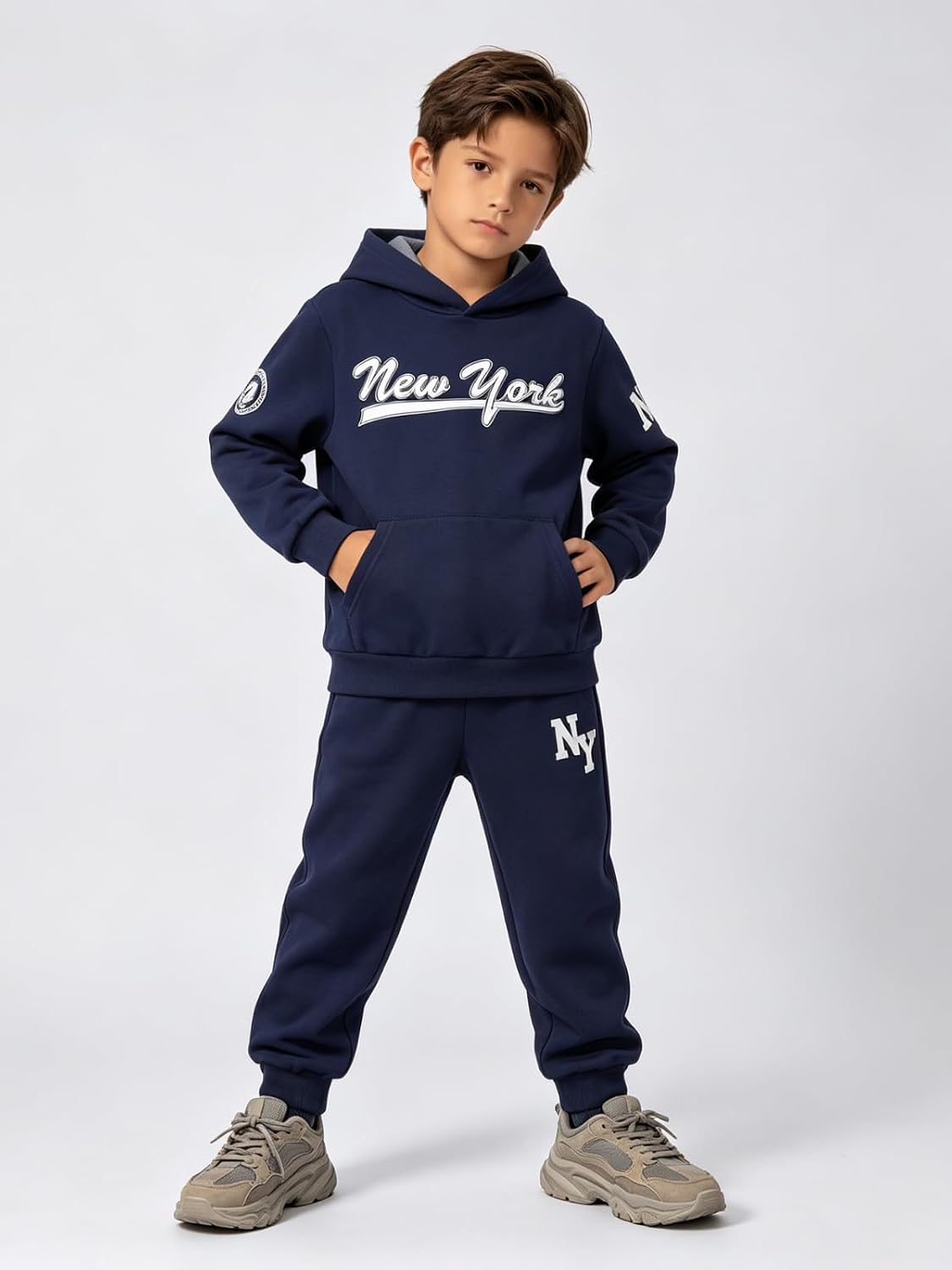 Boys Clothes Fall Hooded Long Sleeved Top and Pants 2 Piece Outfits Clothing Set with Pocket Size 5-9 Years
