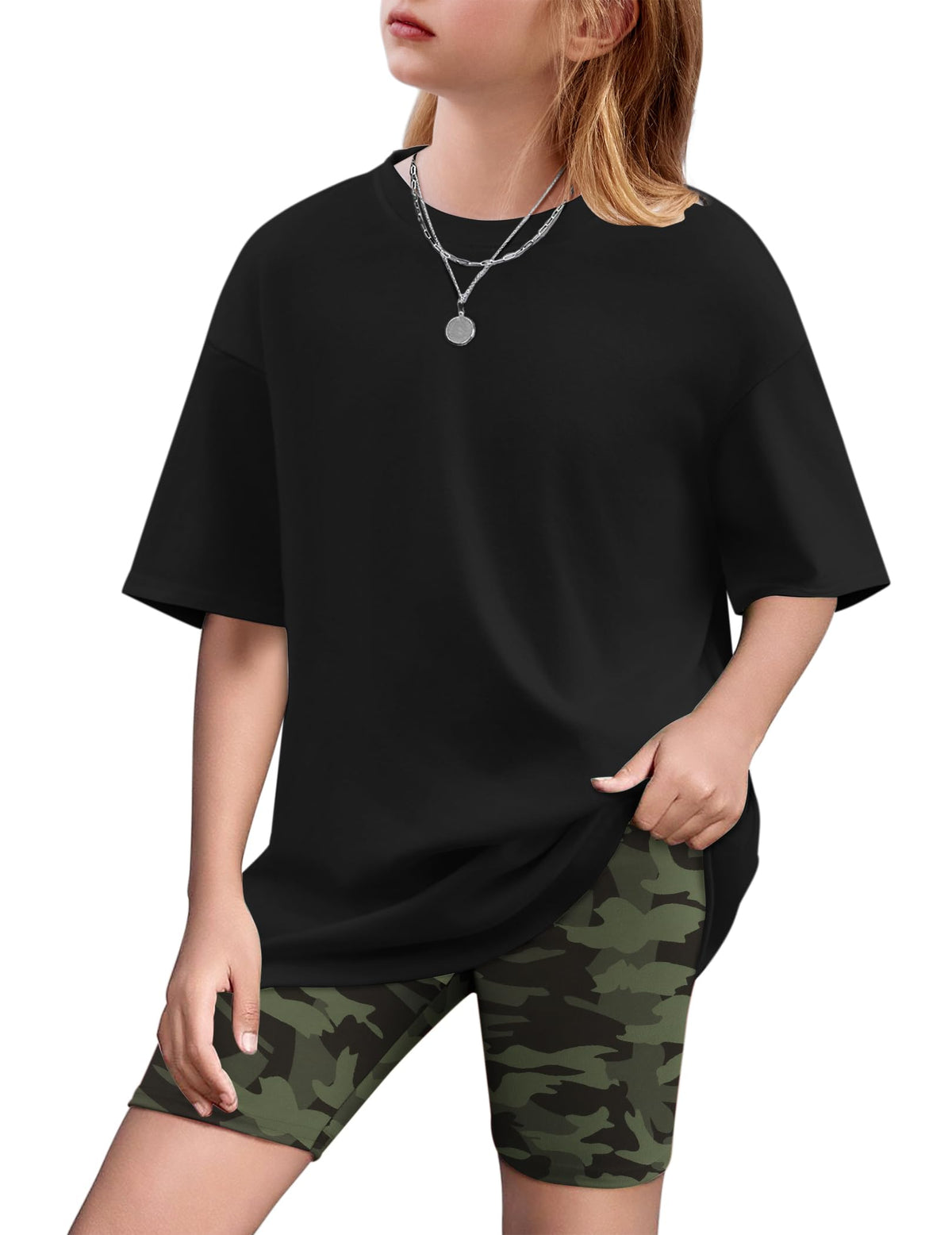 Arshiner Girls 2 Piece Outfit Summer Oversized Tops and Biker Shorts Set