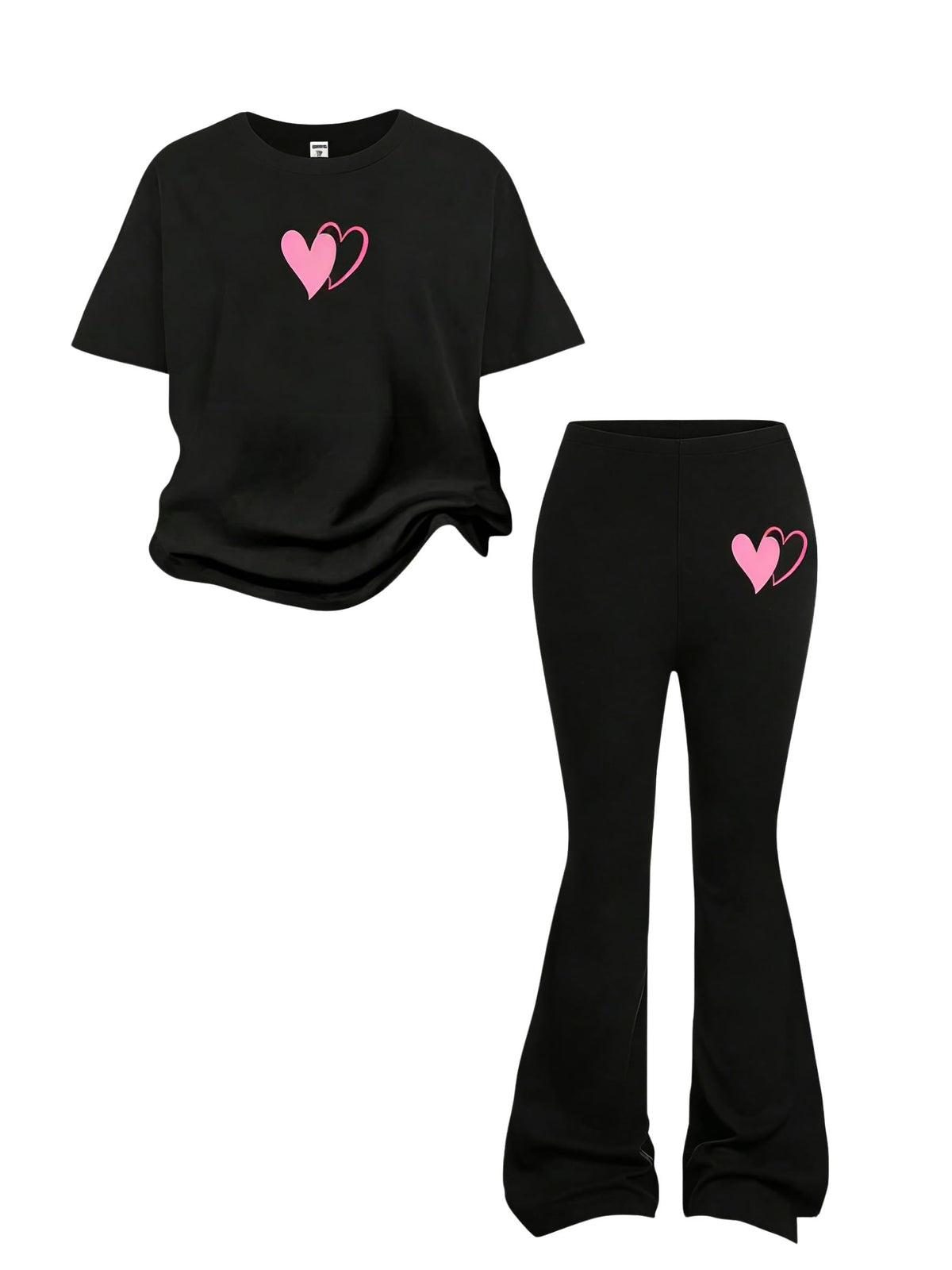 Tween Girls 2PCS Outfit Set 8-13Y Crop Top & Flare Pants with Bowknot and Heart Print Casual Girl Clothes