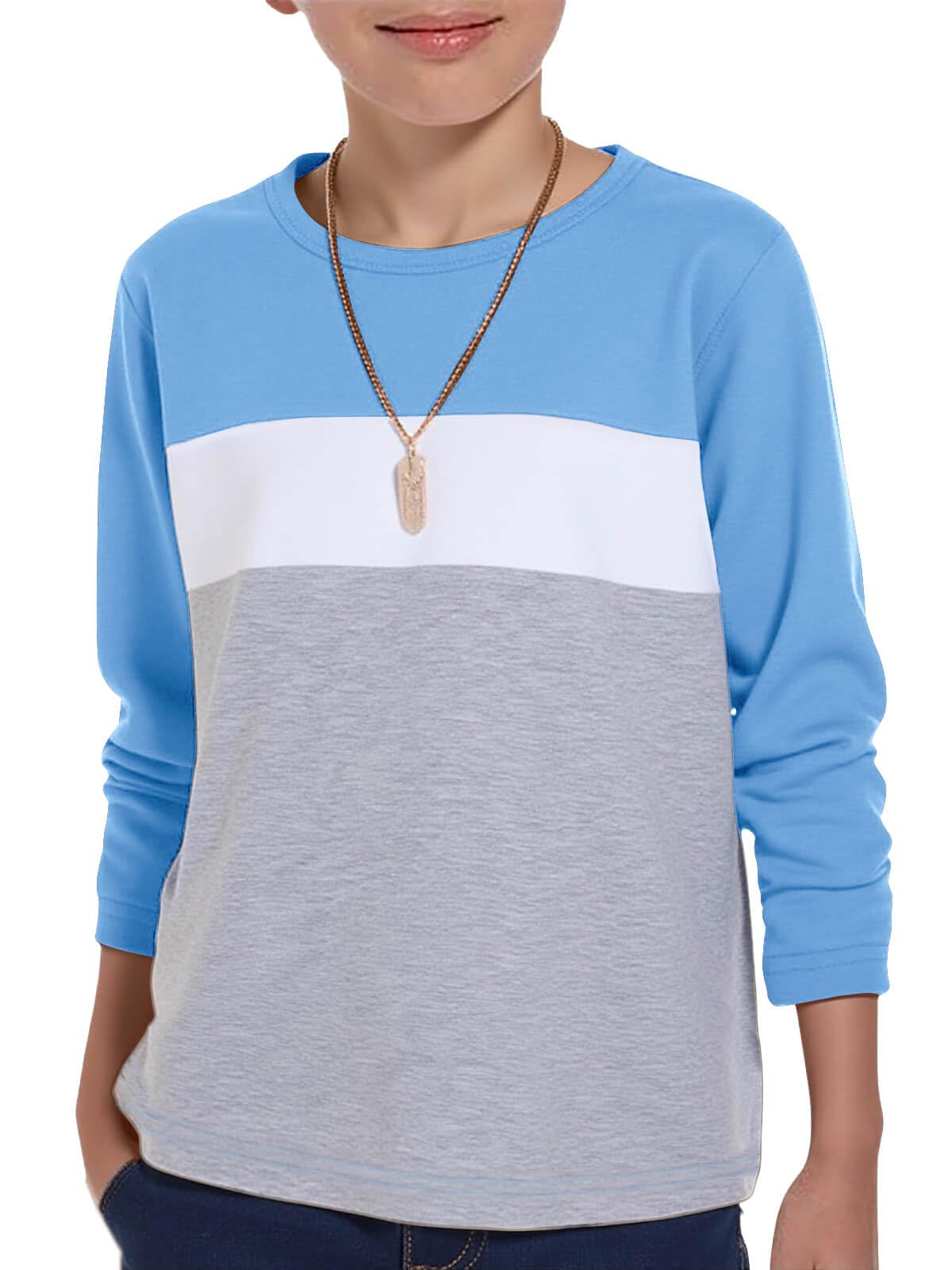 Haloumoning Boys Long Sleeve Shirts Color Block Fall Tops 5-14Y