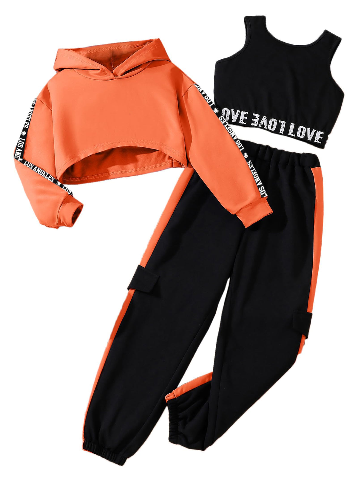 Hilinker Girls 3 Piece Outfits Workout Crop Hoodie Tank Sweatpants