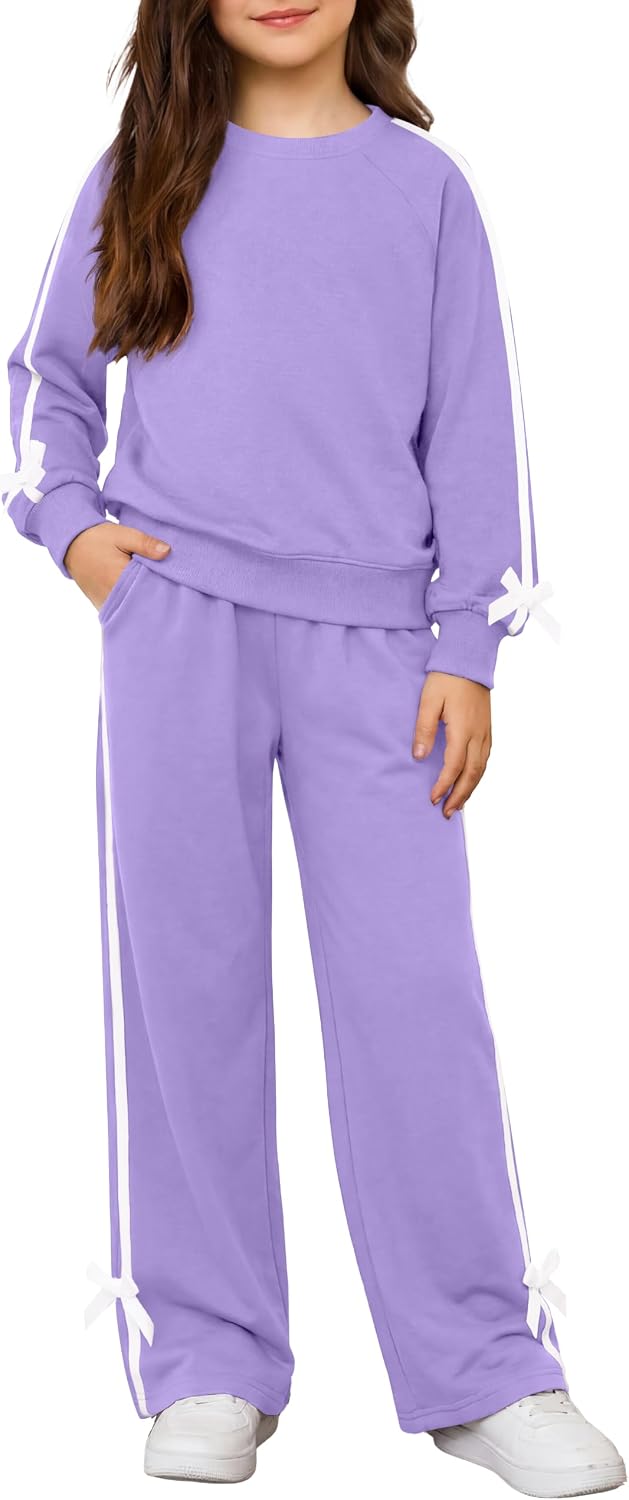 Arshiner Girls 2 Piece Outfits Fall Long Sleeve Shirts Wide Leg Pants Sets