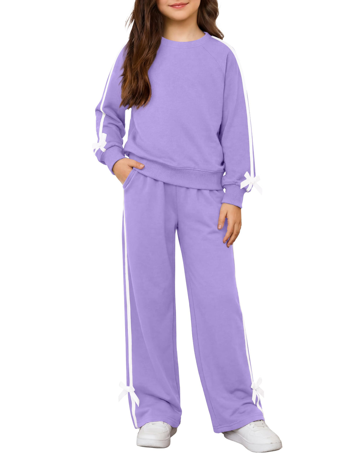 Arshiner Girls 2 Piece Outfits Fall Long Sleeve Shirts Wide Leg Pants Sets