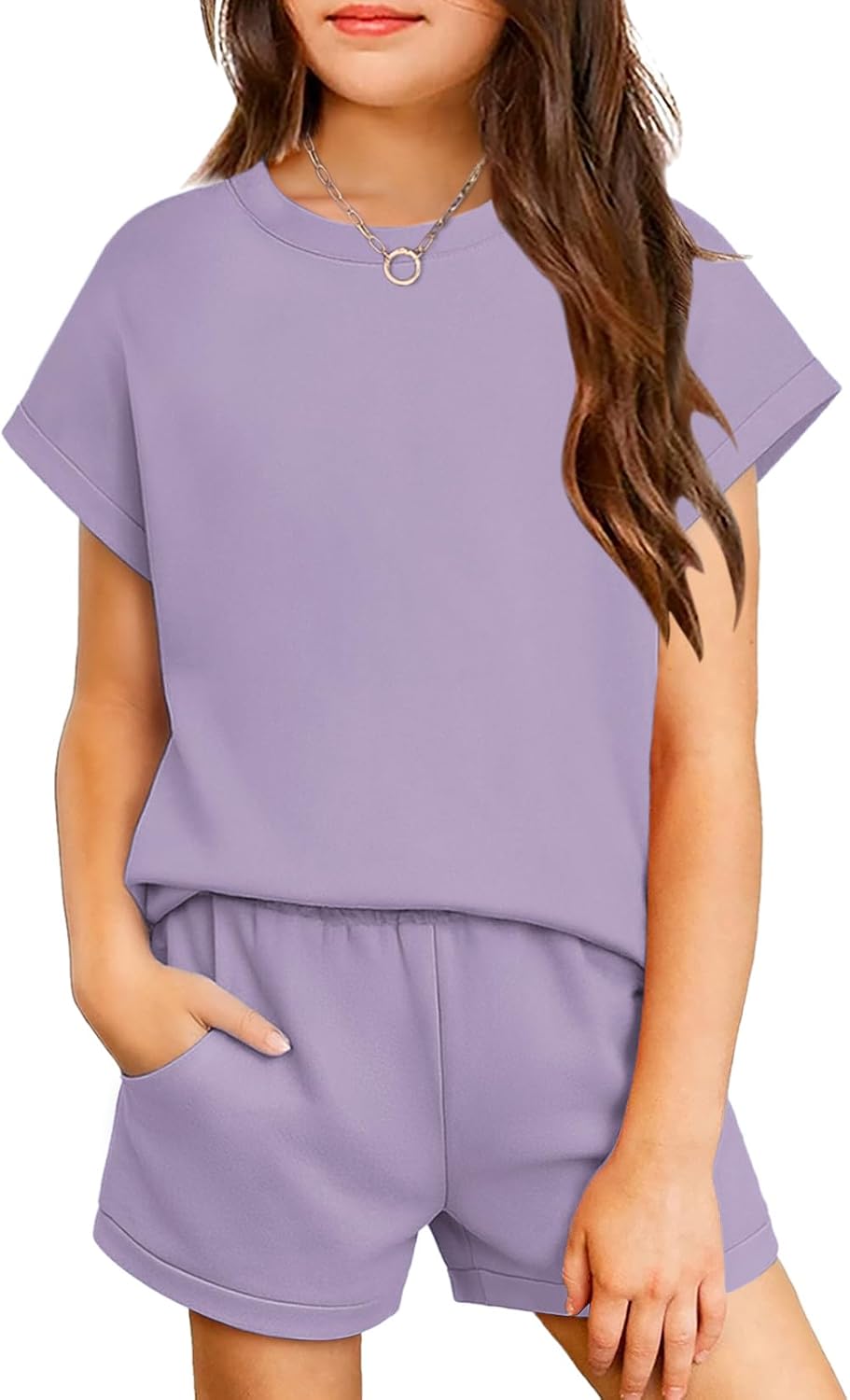 Arshiner Girls Summer 2 Piece Outfits Short Sleeve Shirts and Shorts Sets
