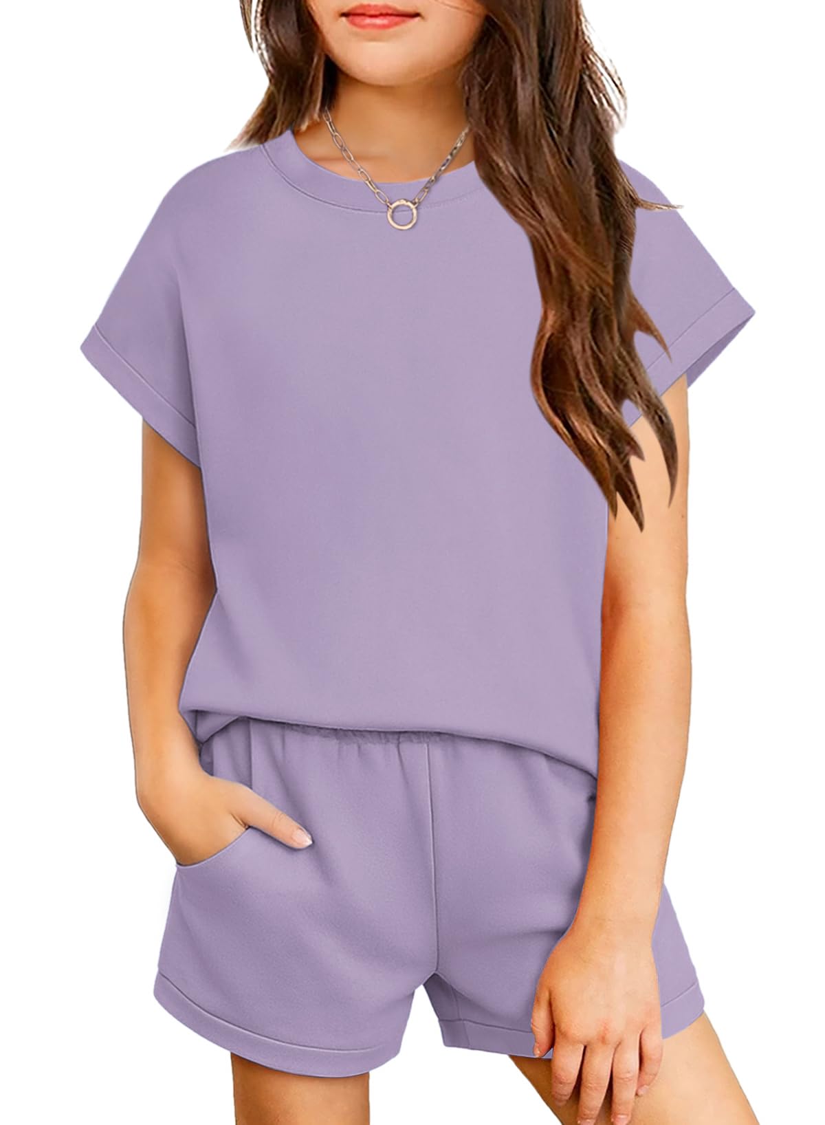 Arshiner Girls Summer 2 Piece Outfits Short Sleeve Shirts and Shorts Sets