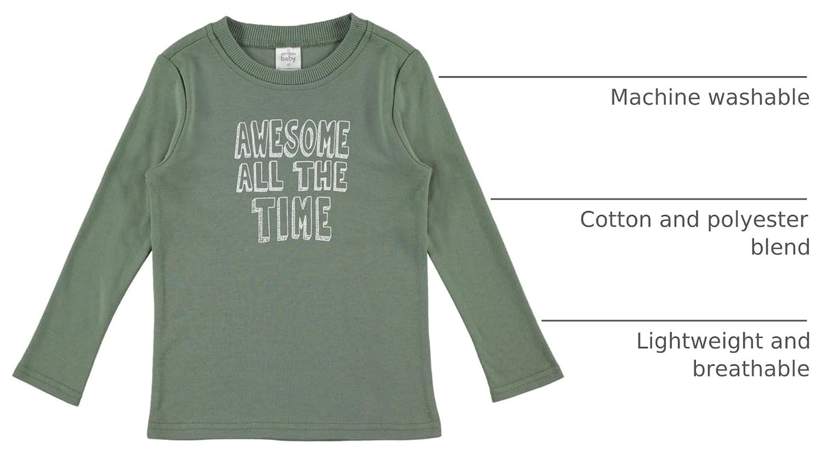 Cudlie 5-Pack Baby/Toddler Boy Long Sleeve Shirt - Basic Tshirt Tops, Light Undershirt - Solid & Striped Tees for Boys