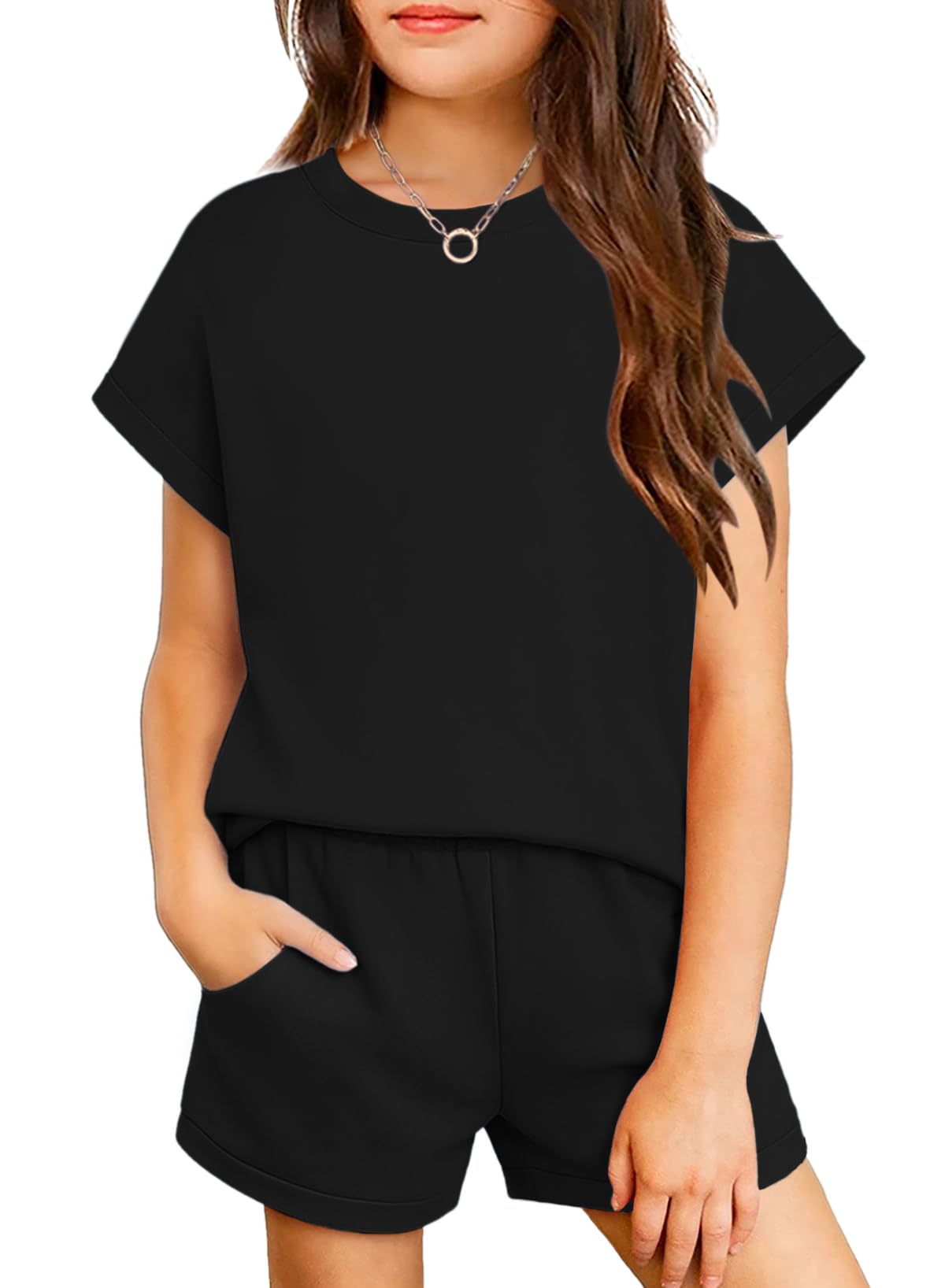 Arshiner Girls Summer 2 Piece Outfits Short Sleeve Shirts and Shorts Sets