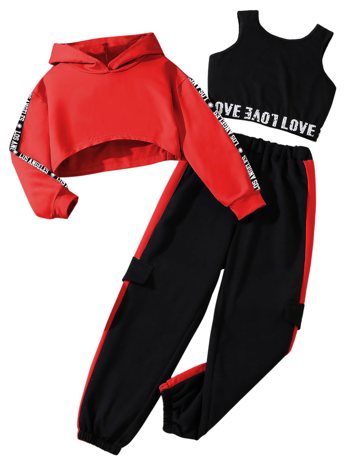 Hilinker Girls 3 Piece Outfits Workout Crop Hoodie Tank Sweatpants