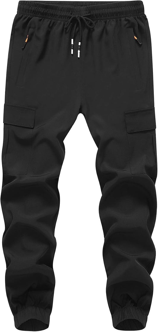 Boy's Cargo Joggers Pants Youth Quick Dry Hiking Lightweight Pants for Sports Outdoor with Zipper Pockets