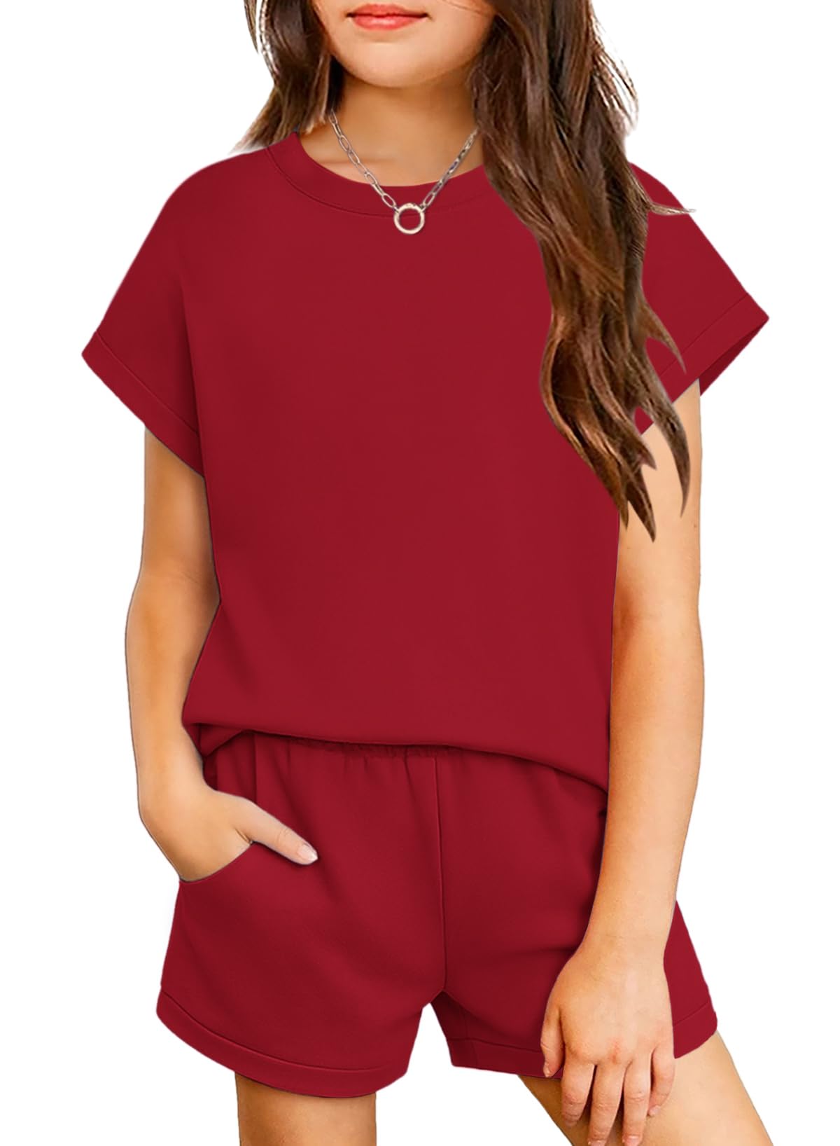 Arshiner Girls Summer 2 Piece Outfits Short Sleeve Shirts and Shorts Sets