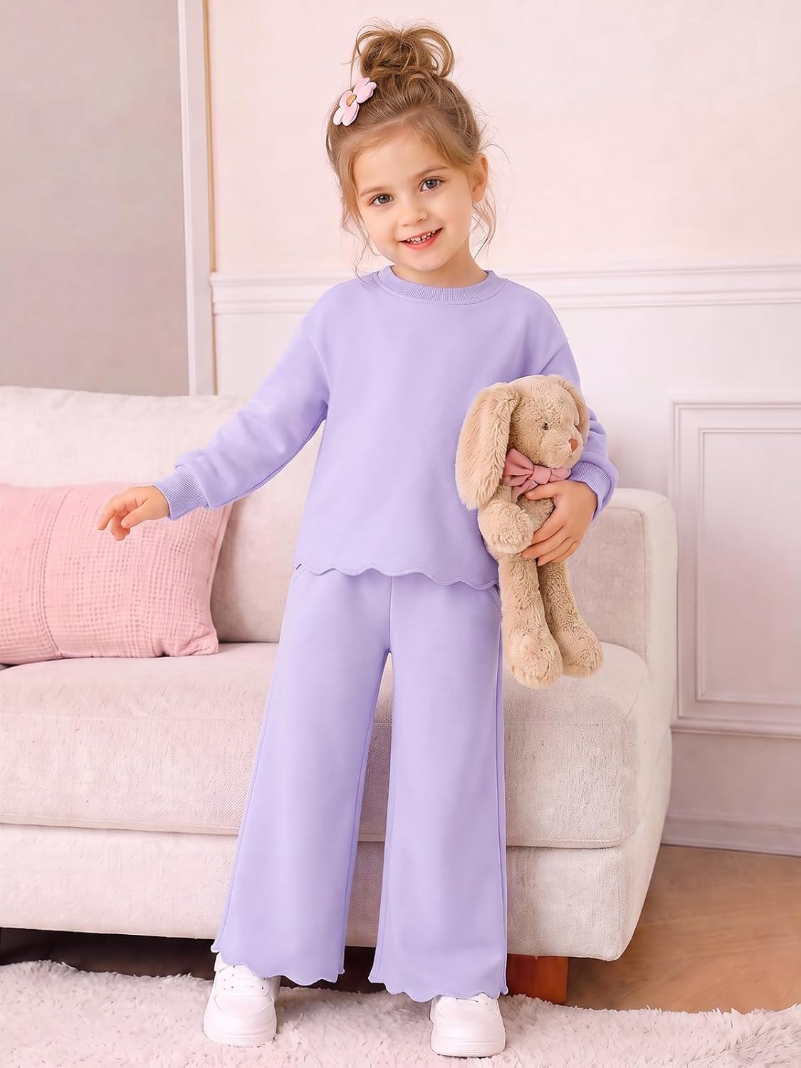Haloumoning Toddler Baby Girl Fleeced 2 Piece Pant Sets with Pockets 9M-8Y