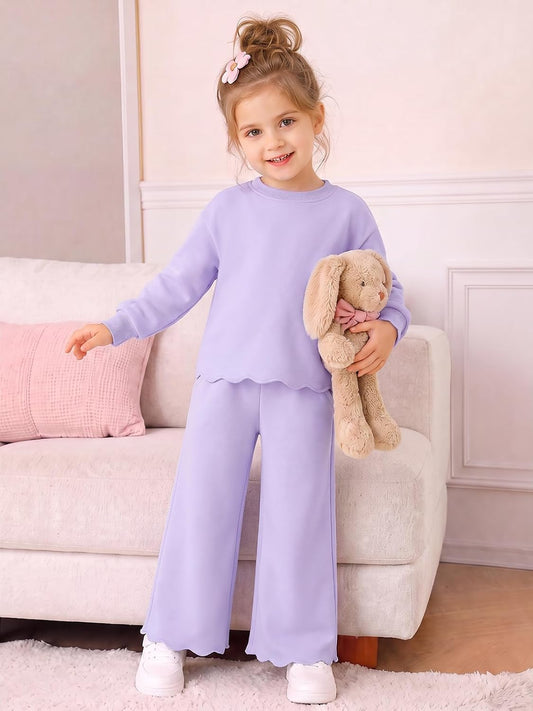 Haloumoning Toddler Baby Girl Fleeced 2 Piece Pant Sets with Pockets 9M-8Y
