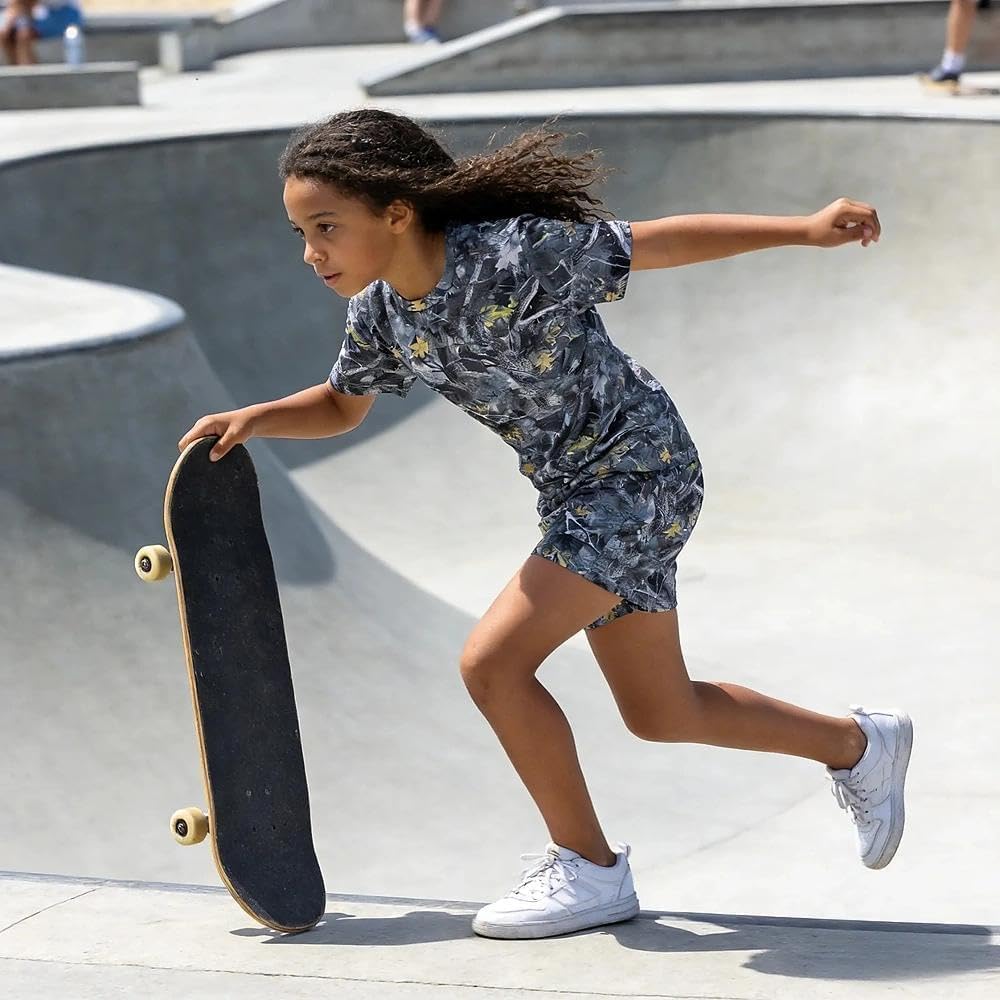 2026 6-12 Years Old Girls 2Pcs Spring Summer Outfits Set Crew Neck Short Sleeve Tops with Pocket Tie-Dye Shorts