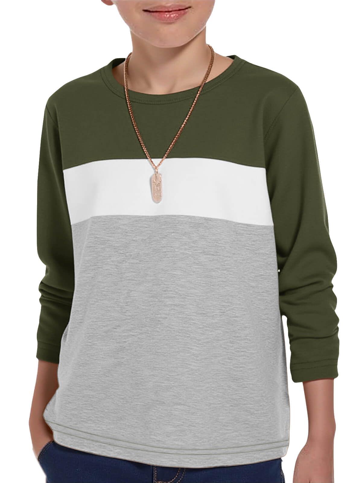 Haloumoning Boys Long Sleeve Shirts Color Block Fall Tops 5-14Y