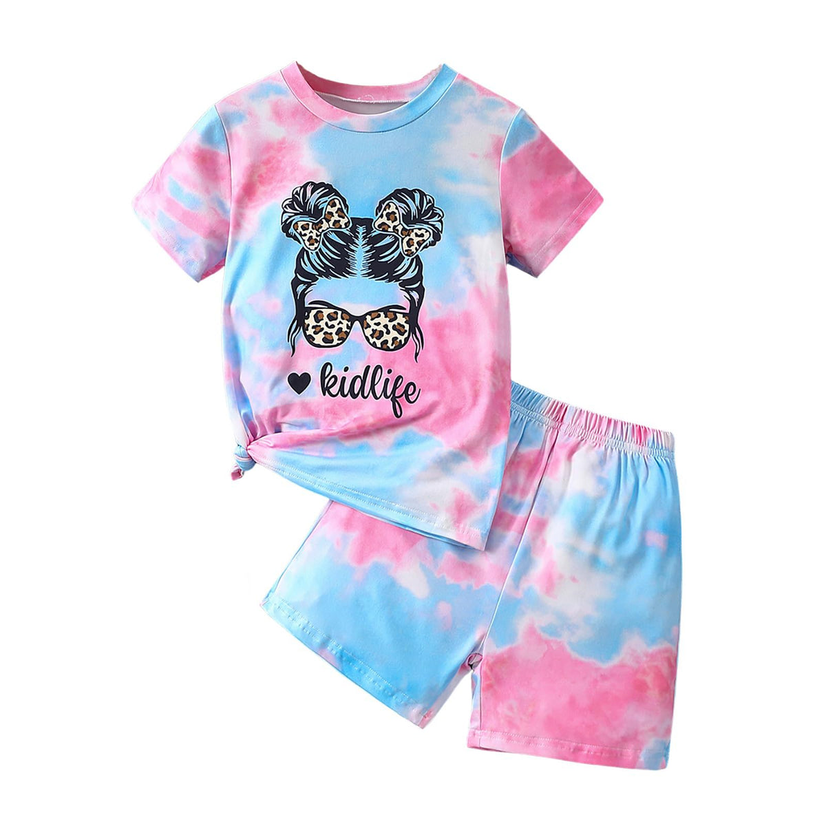 Axumity Kid Toddler Girl Clothes Summer Ruffle Sleeve Figure Graphic Shirt + Shorts Summer Outfits Set