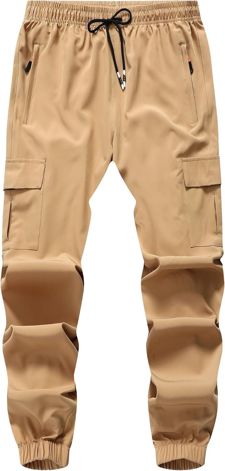 Boy's Cargo Joggers Pants Youth Quick Dry Hiking Lightweight Pants for Sports Outdoor with Zipper Pockets