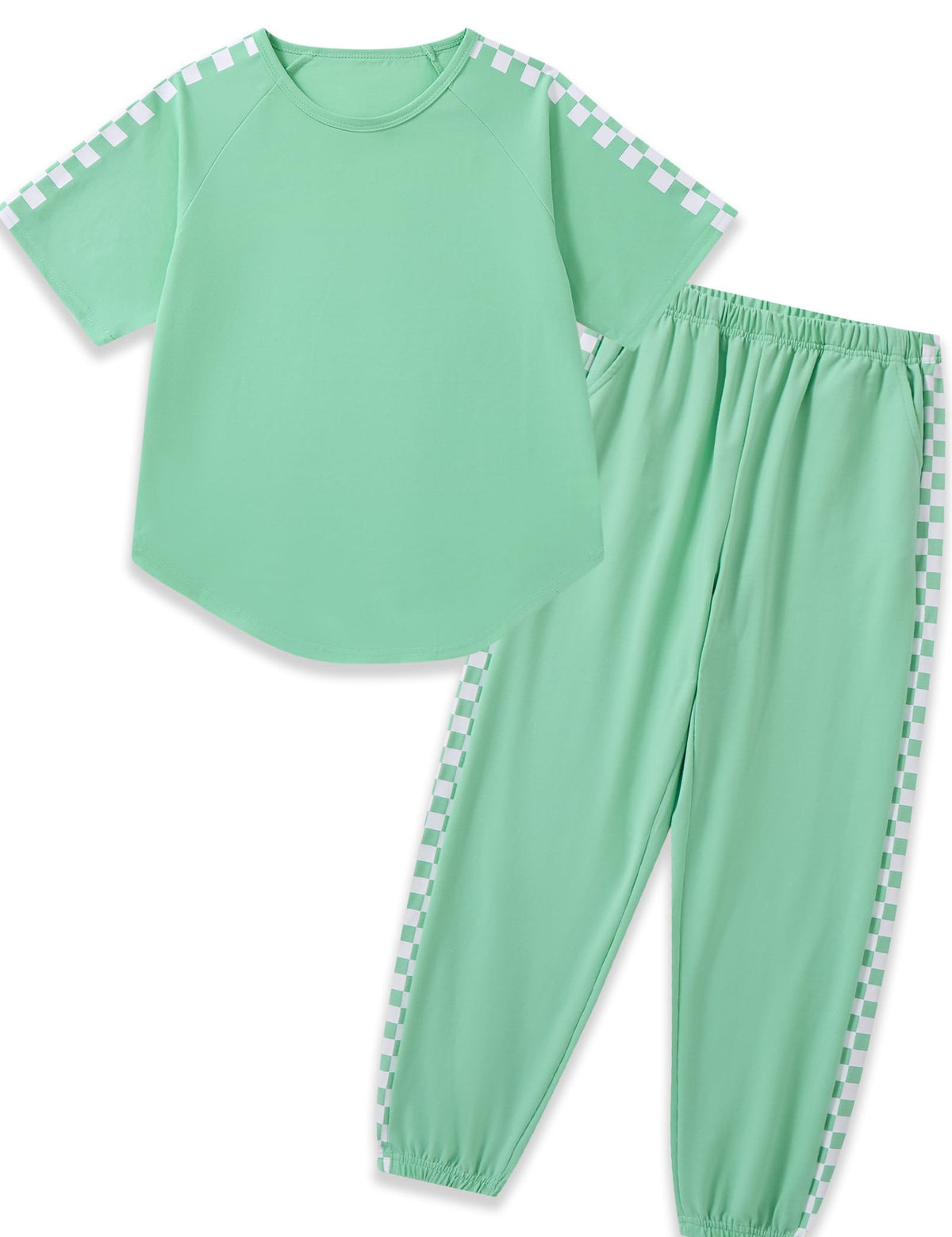 Girls Clothes Outfits Set Checkerboard 2PC Tracksuit Short Sleeve Raglan Tee and Joggers Pants for 4-16Y