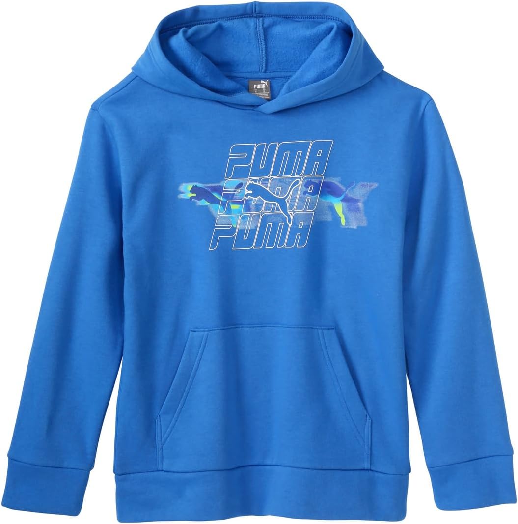 PUMA Boys' Logo Pullover Hoodie, Fleece Sweatshirt, Large Front Pocket