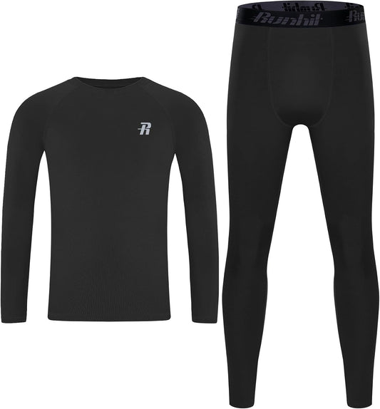 Runhit Boys Compression Shirts & Pants Set Youth Football Long Sleeve Undershirts Leggings Kids Sport Base Layer Tights UPF50
