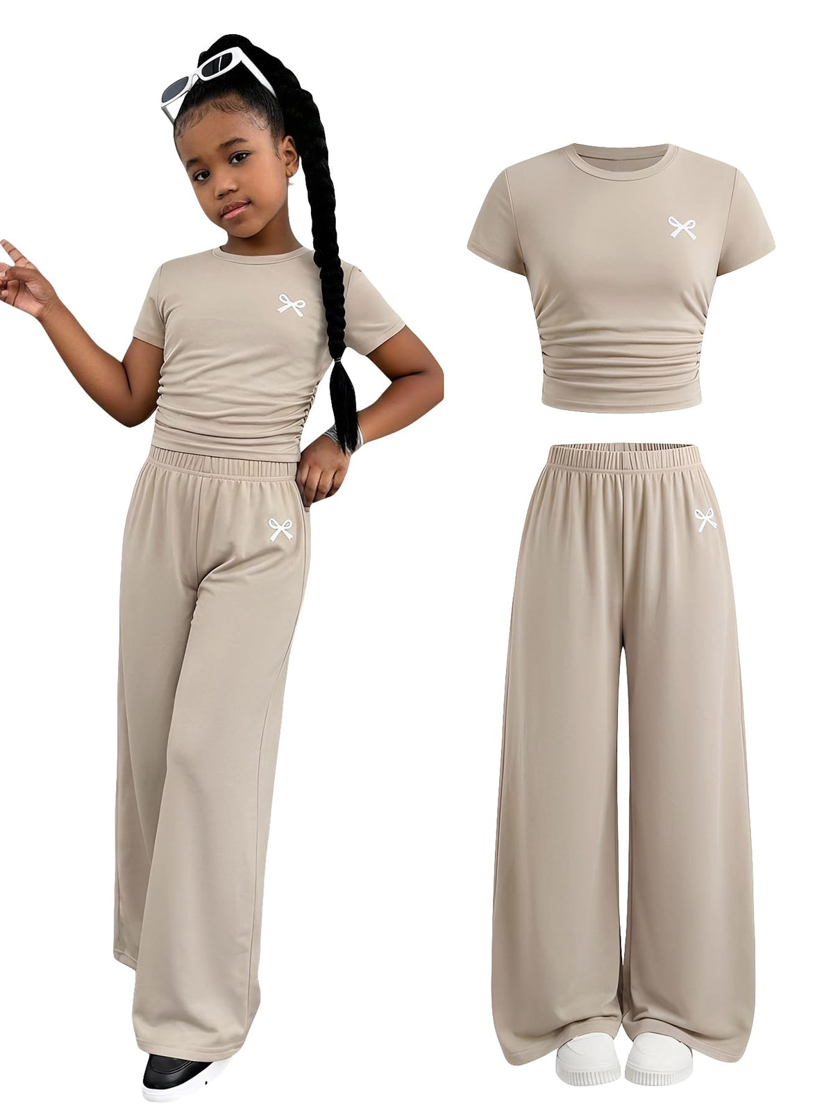 SOLY HUX Girl's Bow Print Short Sleeve T Shirt Pants Outfits