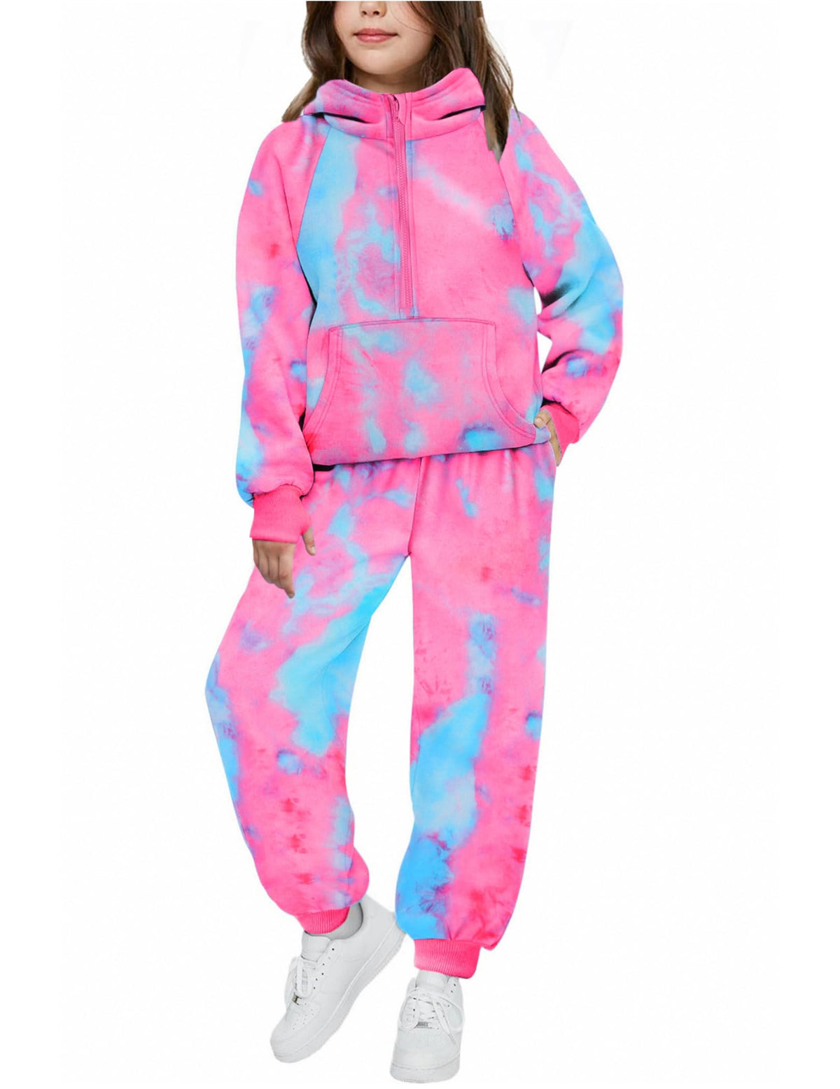 Arshiner Girls 2 Piece Outfits Sweatsuit Half Zip Sweatshirt and Sweatpants