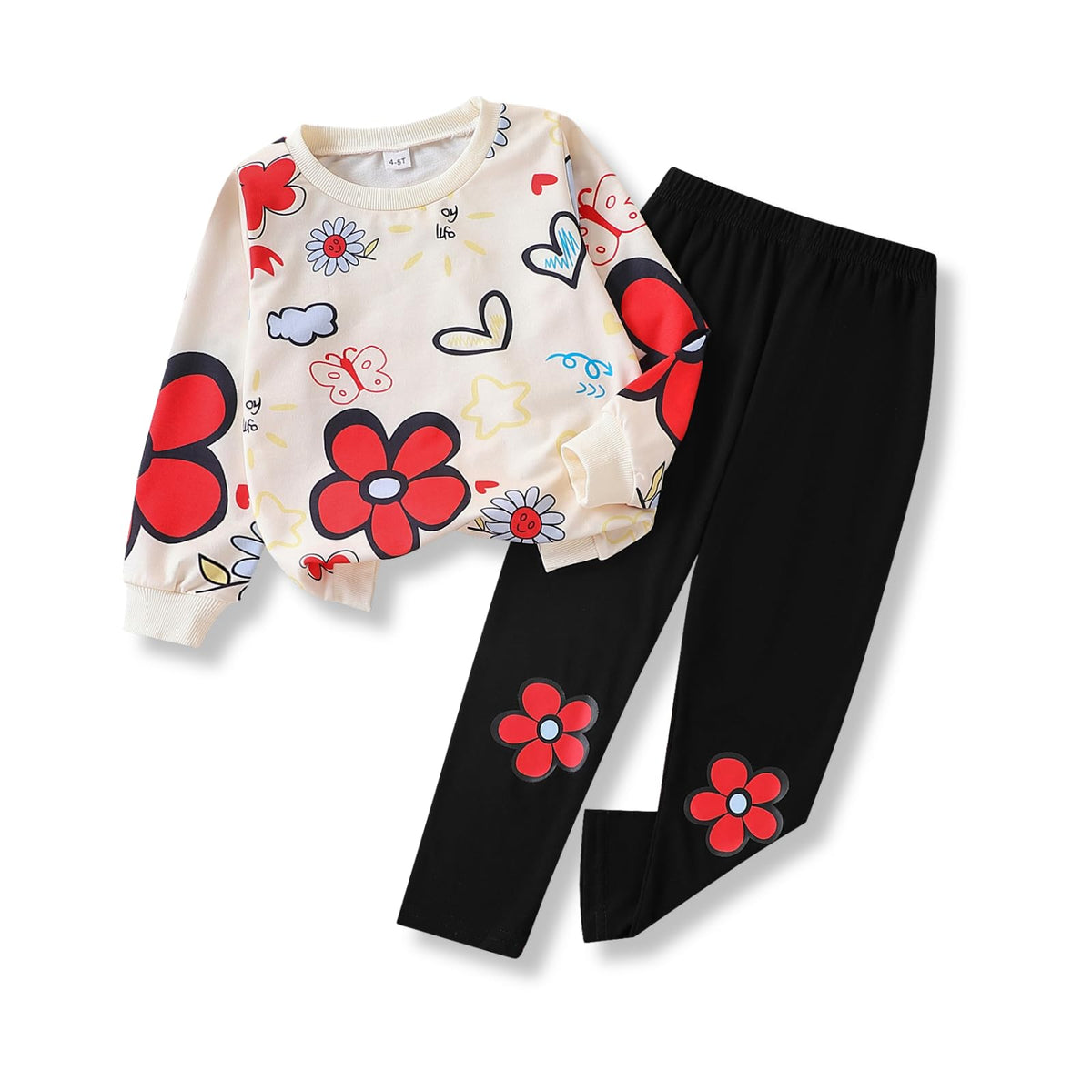 Toddler Girl Clothes Floral Printed Sweatshirt Pants 2Pcs Fall Outfits for Little Girls Clothing Set Size 3-7 Years