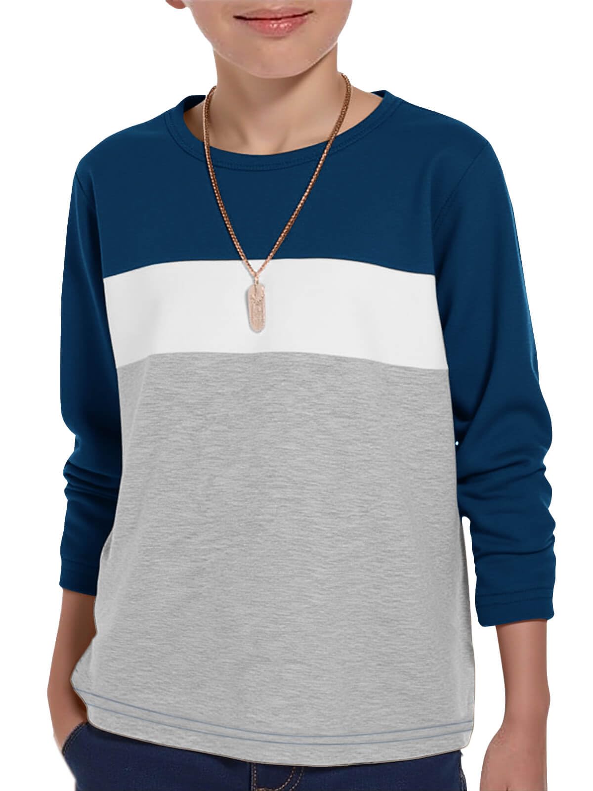Haloumoning Boys Long Sleeve Shirts Color Block Fall Tops 5-14Y