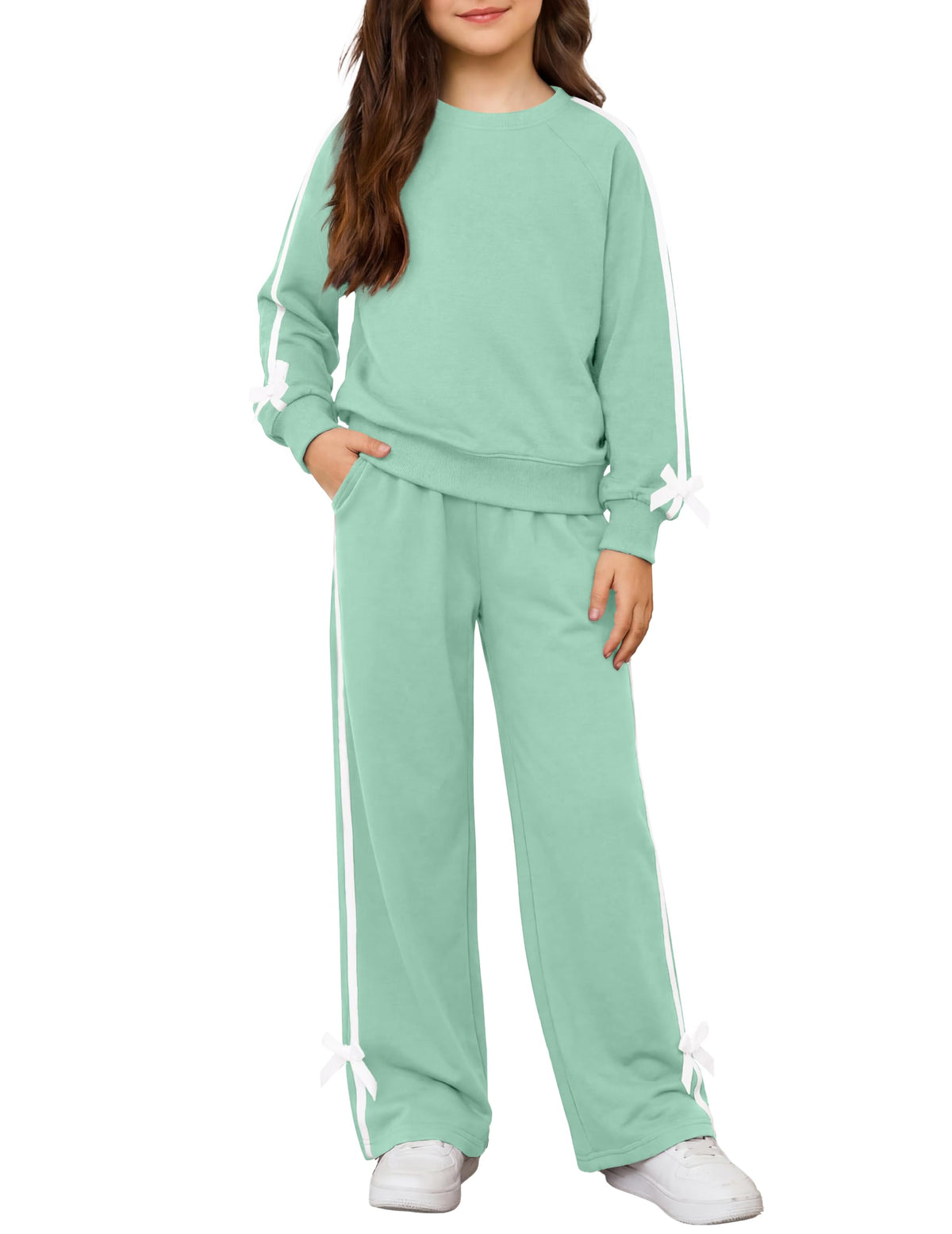 Arshiner Girls 2 Piece Outfits Fall Long Sleeve Shirts Wide Leg Pants Sets