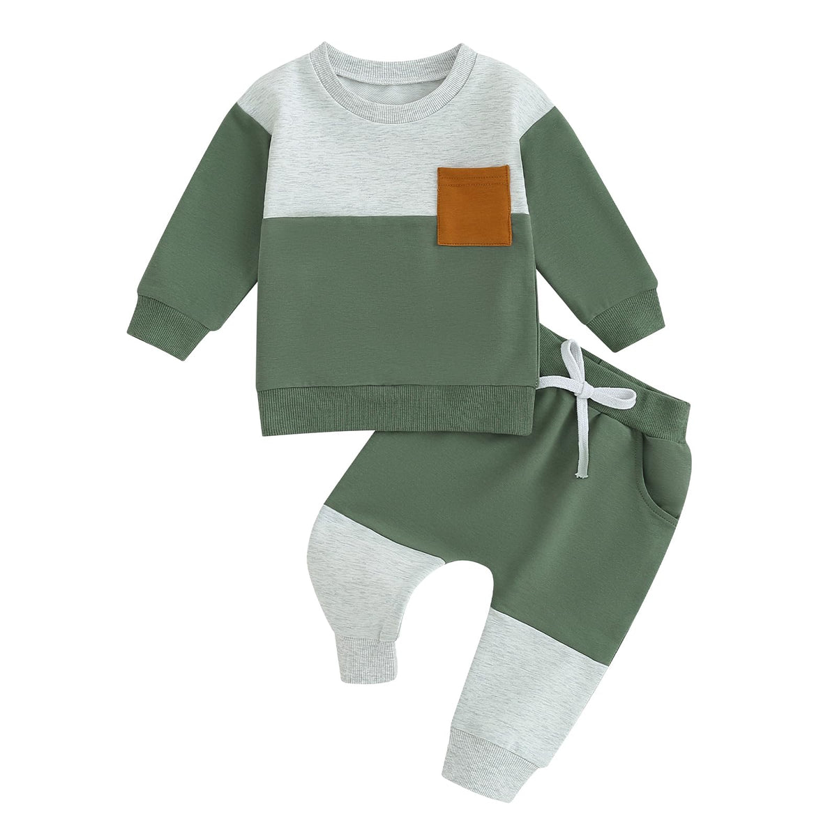 Toddler Baby Boy Fall Outfit Contrast Color Sweatshirt Tops with Elastic Waist Pants Cute Infant Newborn Winter Clothes