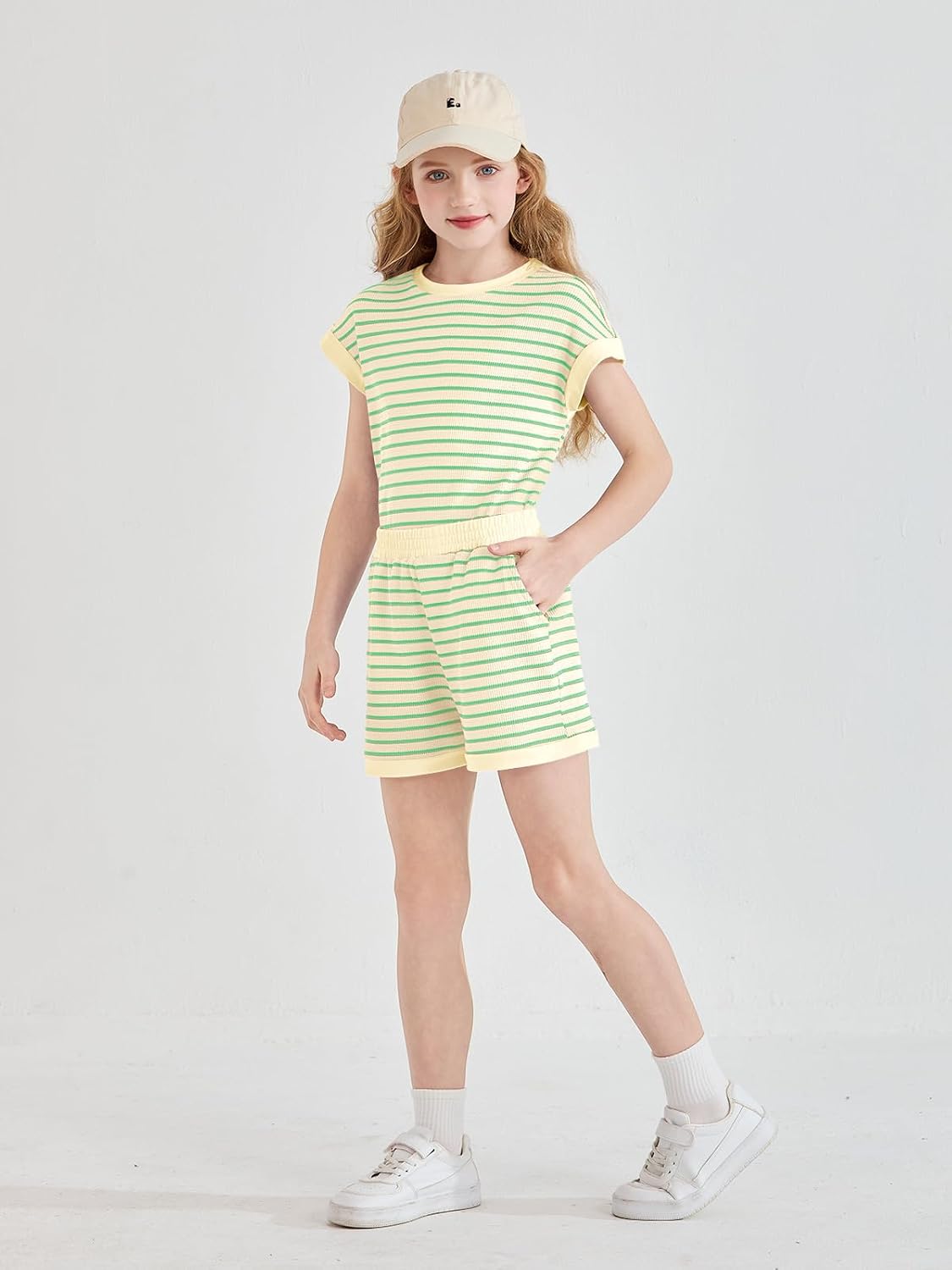 Haloumoning Girls Summer Outfits Striped 2 Piece Lounge Set Clothing Sets