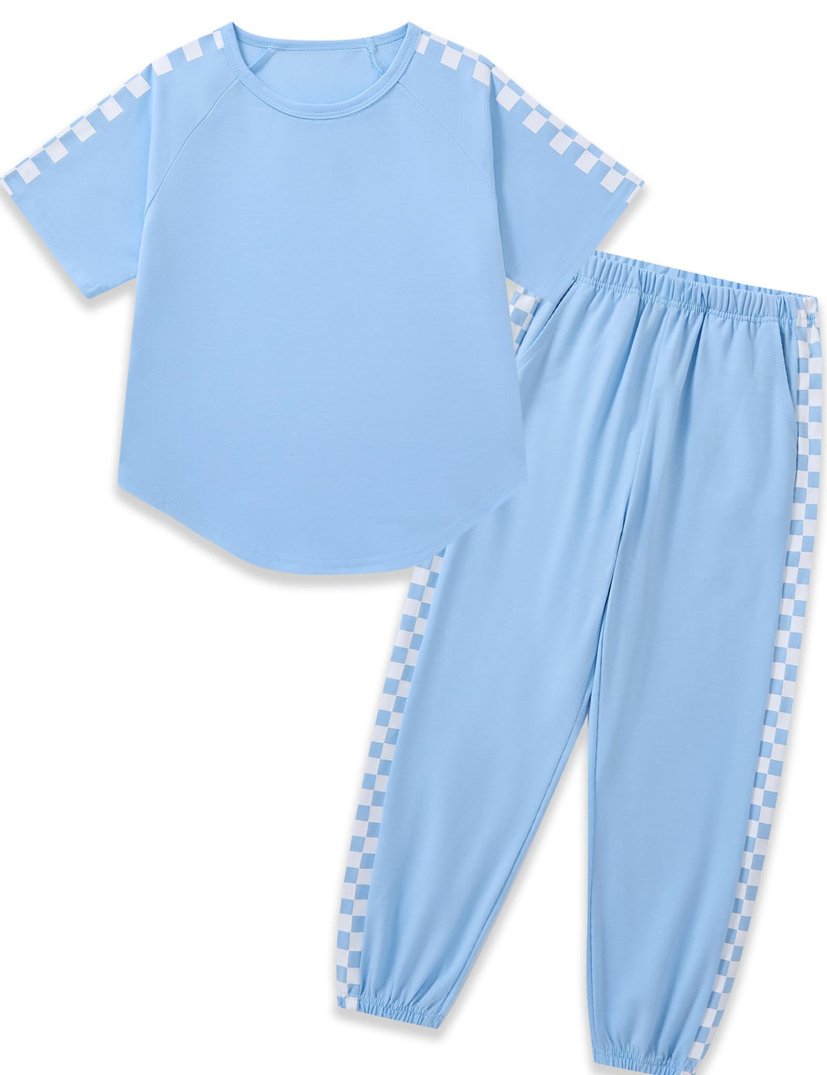 Girls Clothes Outfits Set Checkerboard 2PC Tracksuit Short Sleeve Raglan Tee and Joggers Pants for 4-16Y