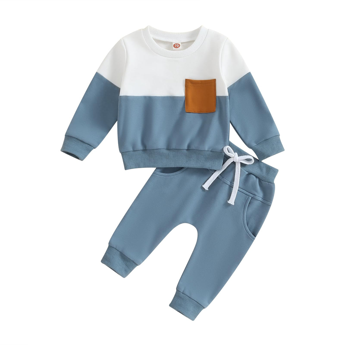 Toddler Baby Boy Fall Outfit Contrast Color Sweatshirt Tops with Elastic Waist Pants Cute Infant Newborn Winter Clothes