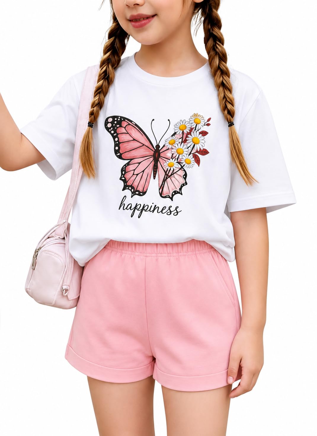 KIDLAGA Girls Two Piece Sets Cherry Pattern Short Sleeve Shirts and Shorts Set With Pockets Girls Summer Outfits Size 7-14