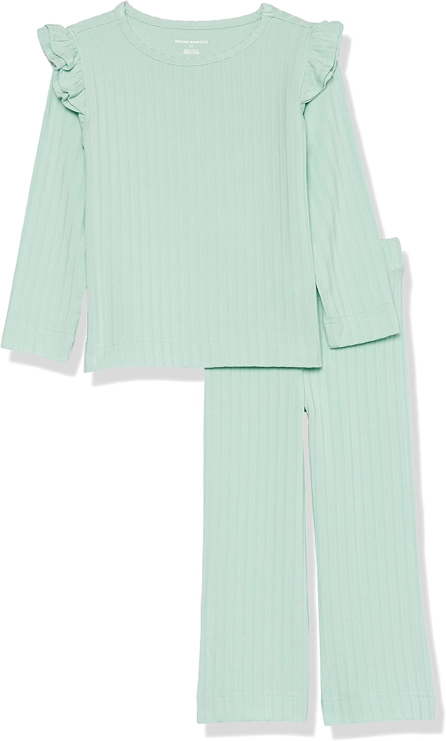 Amazon Essentials Girls' Wide-Rib Ruffle Top and Flare Pants Outfit Set, Pack of 2