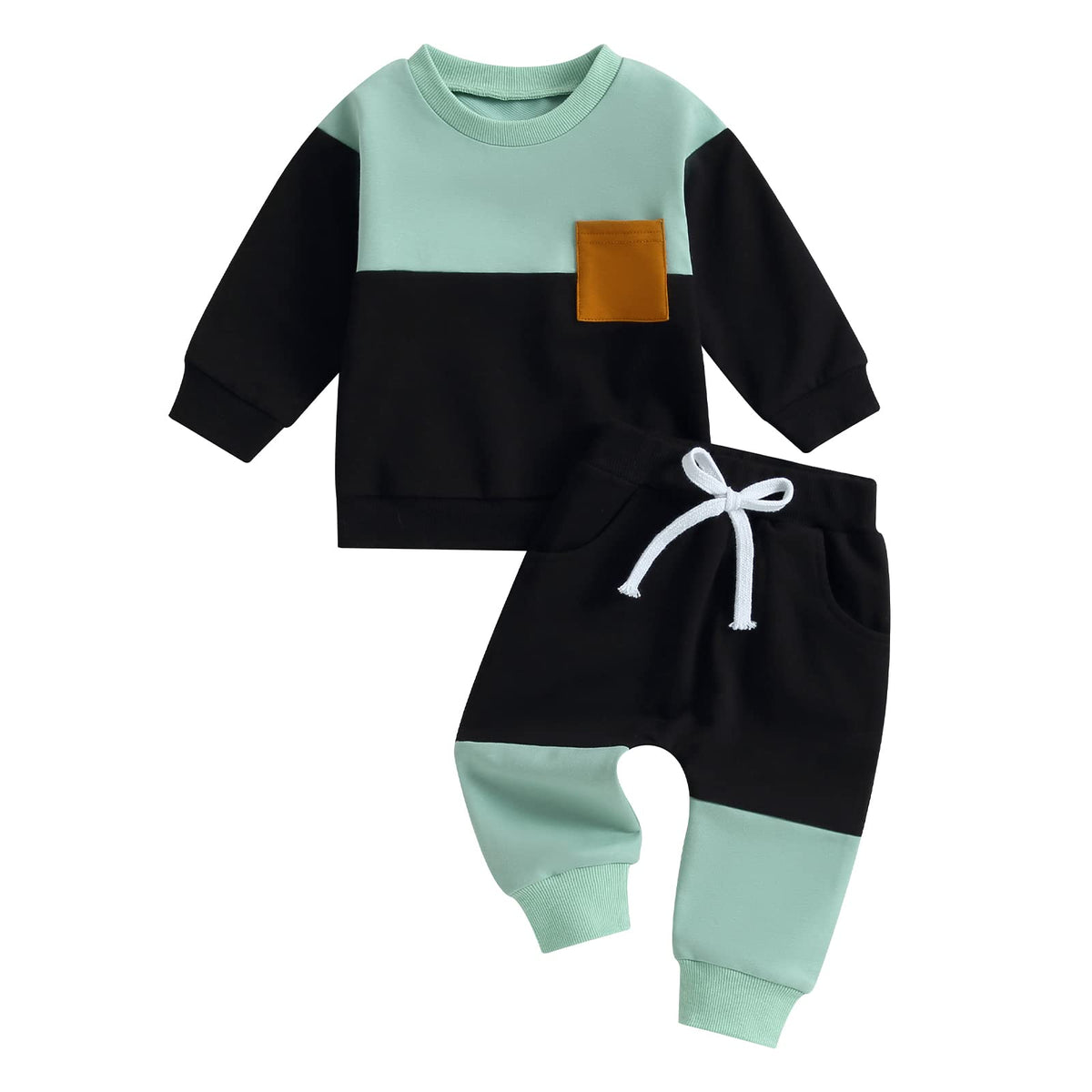 Toddler Baby Boy Fall Outfit Contrast Color Sweatshirt Tops with Elastic Waist Pants Cute Infant Newborn Winter Clothes